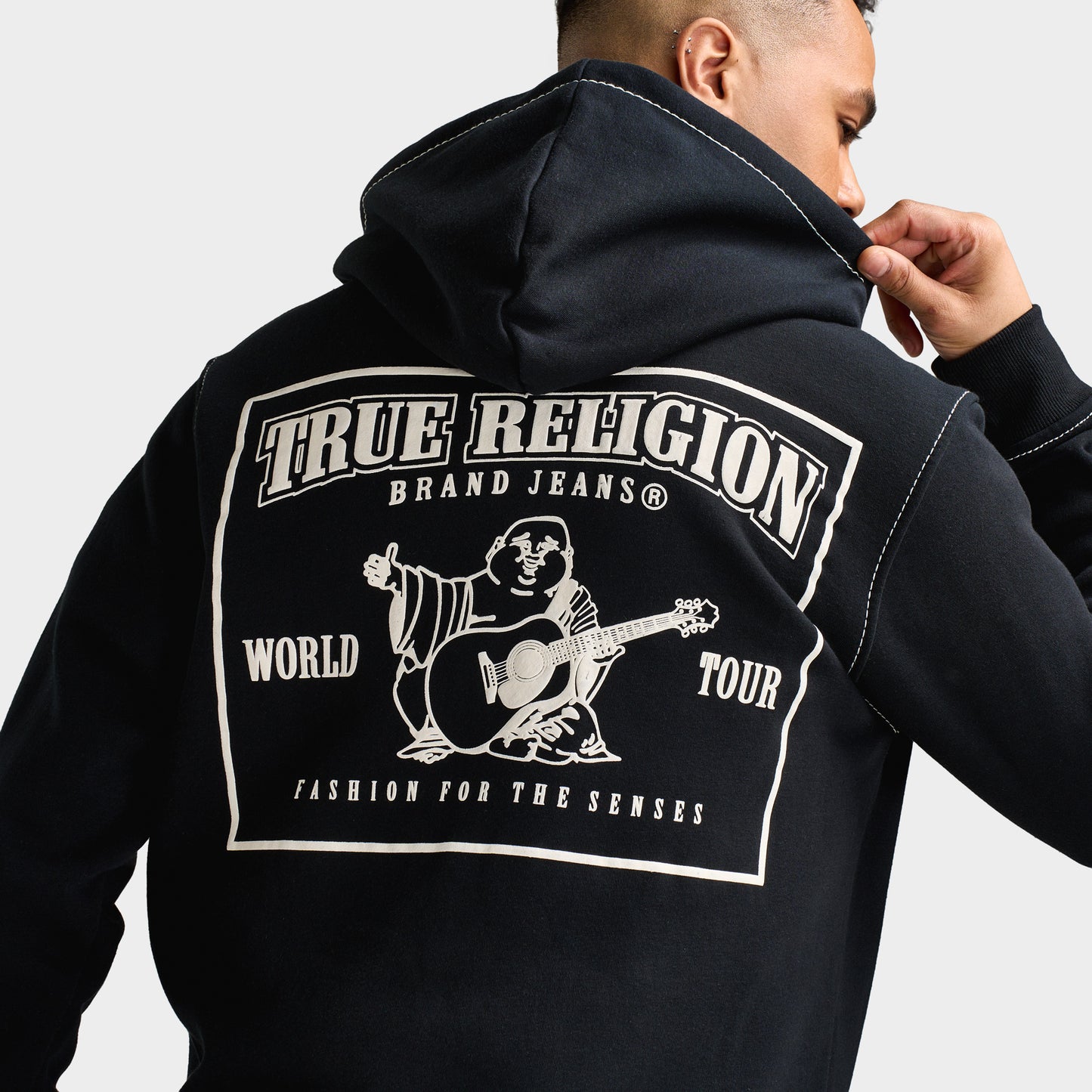 True Religion Big T Chandail à capuche Zippé / Noir de Jais