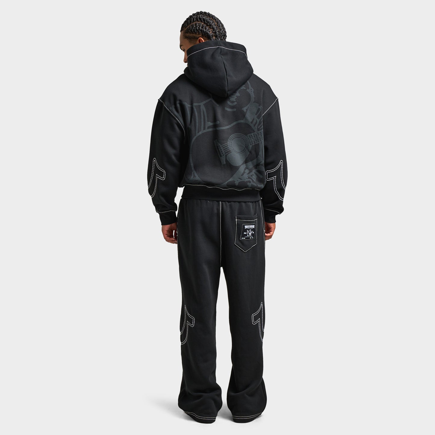 True Religion Cinched Big T Zip Up Hoodie / Jet Black