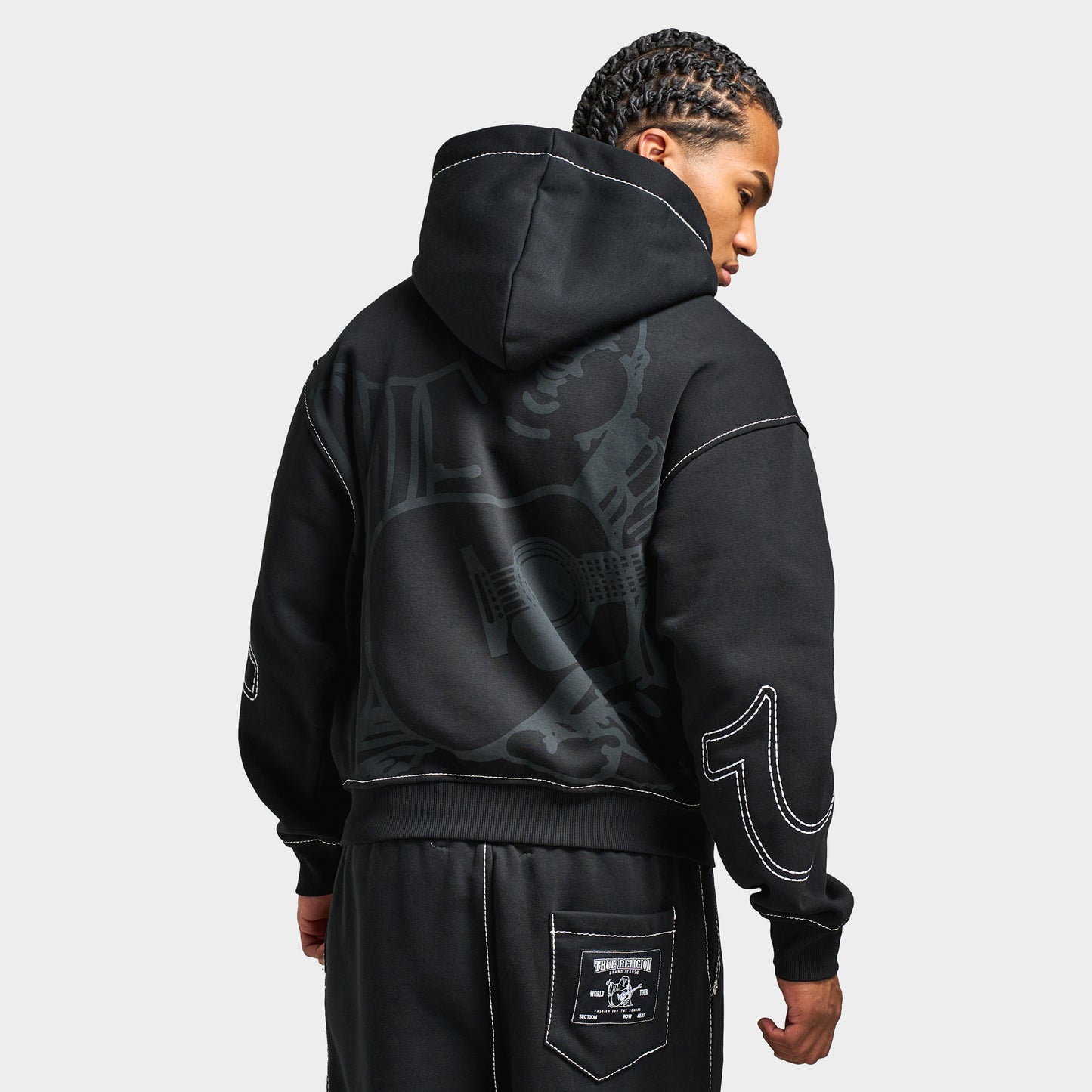 True Religion Cinched Big T Zip Up Hoodie / Jet Black
