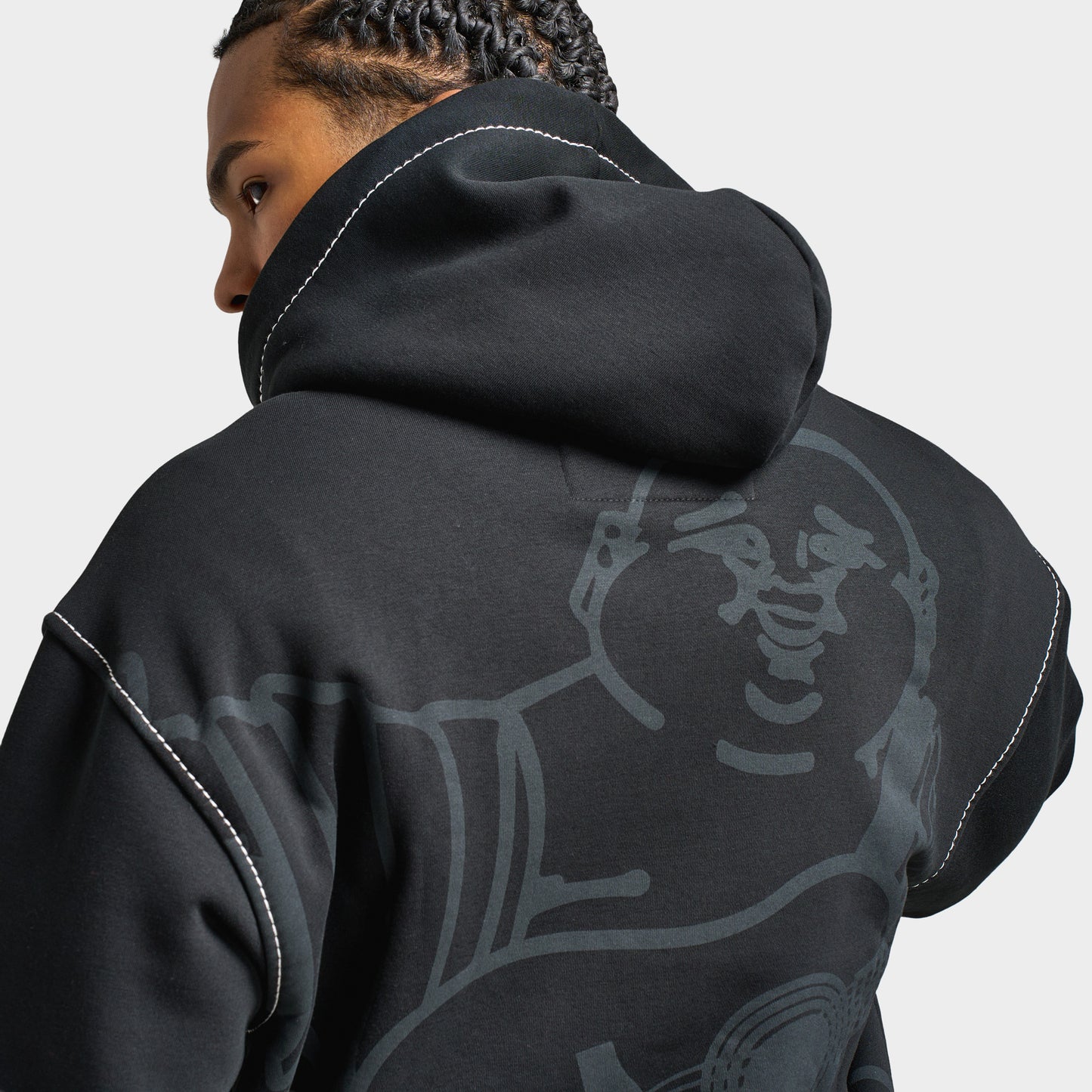 True Religion Cinched Big T Zip Up Hoodie / Jet Black