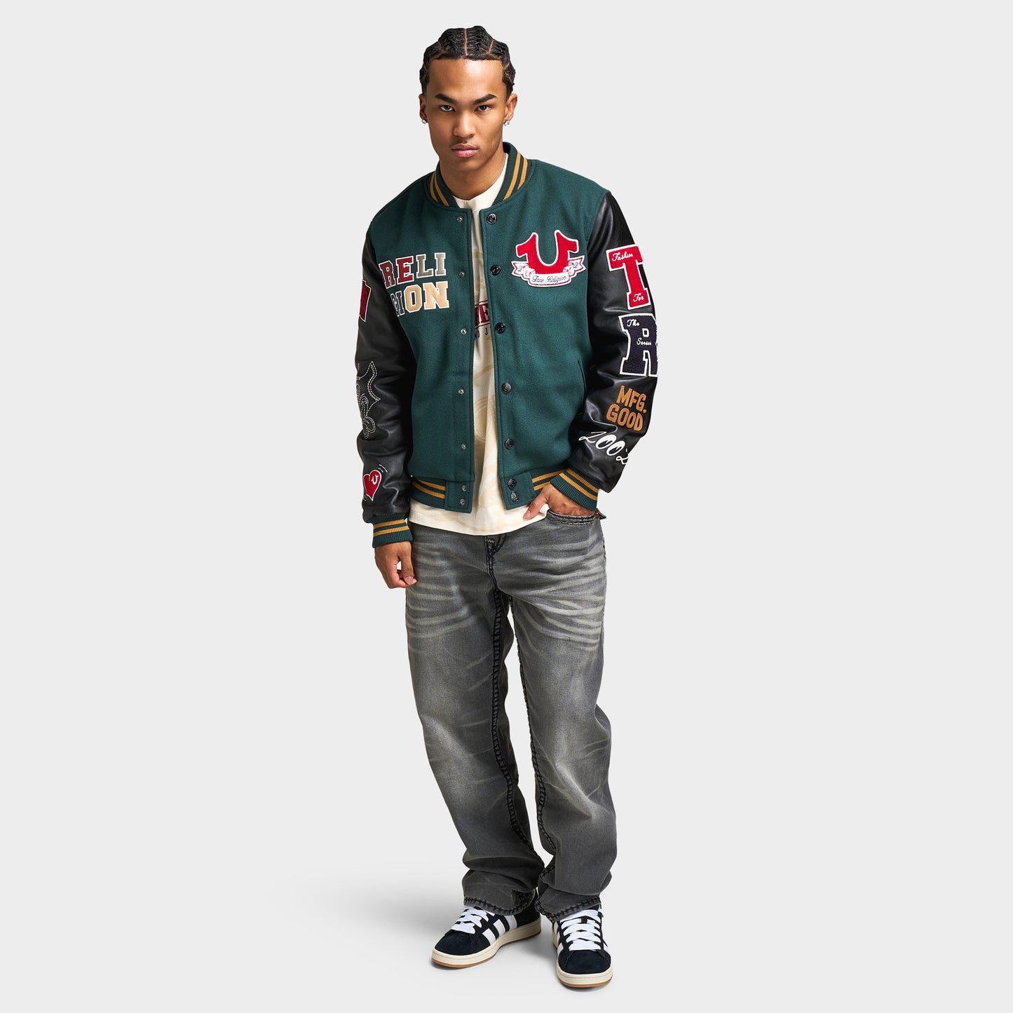 True Religion Cat Lover Varsity Jacket / Green