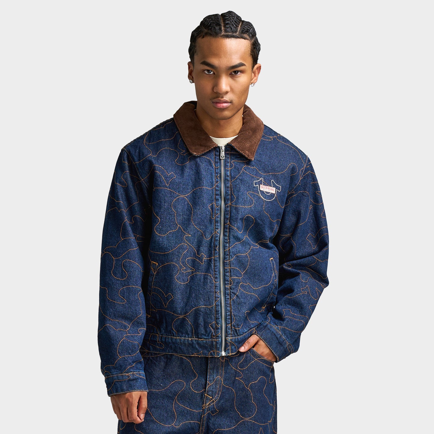 True Religion AOP Embroidered Workwear Jacket / Blue