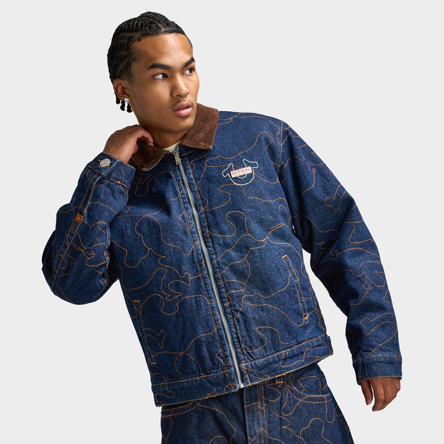 True Religion AOP Embroidered Workwear Jacket / Blue