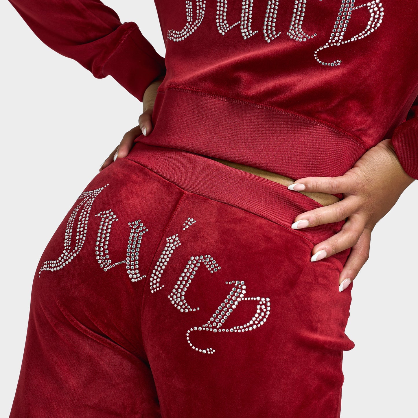 Juicy Couture OG Big Bling Pantalon en Velours / Rouge Dahlia
