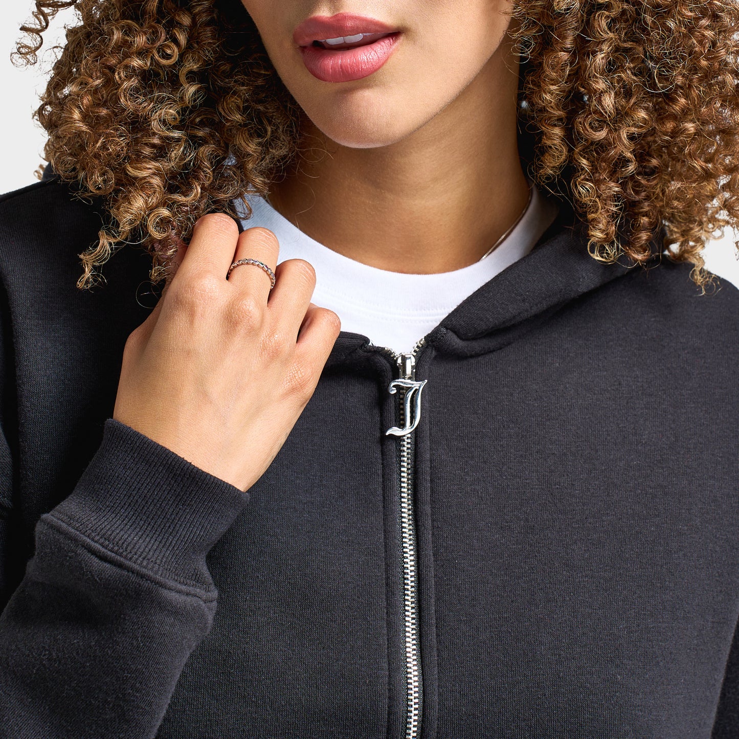 Juicy Couture Women's Cropped Full Zip Fleece Hoodie Roses / Liquorice