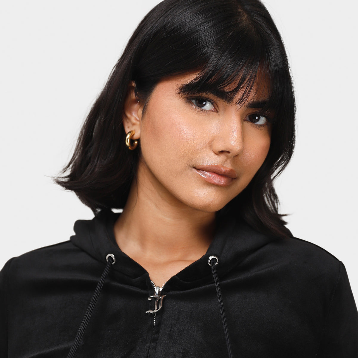 Juicy Couture Femme Big Bling Luxe Velour Chandail à Capuchon zippé / Liquorice