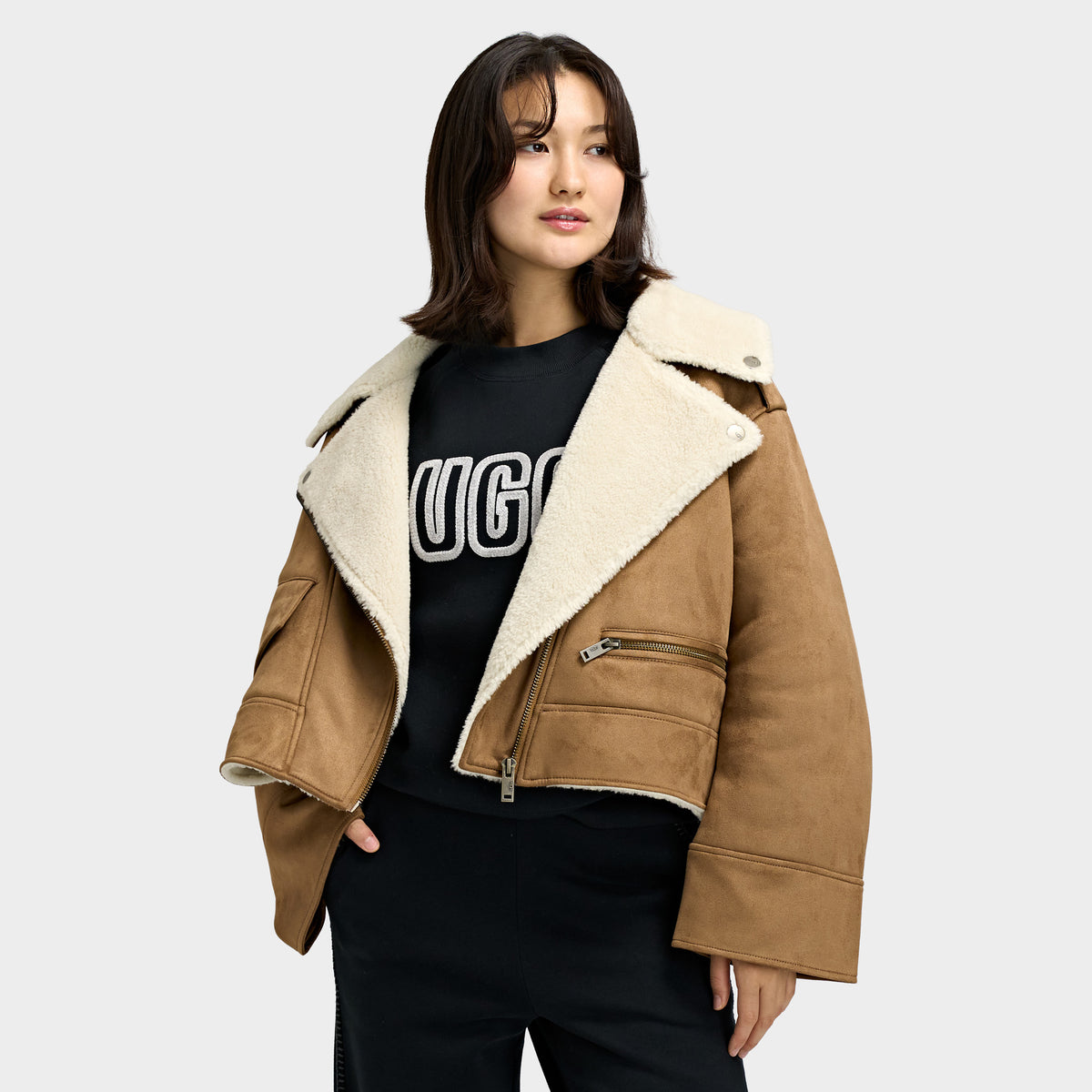 Blouson moto UGG Finnian Luxefluff / Châtaigne