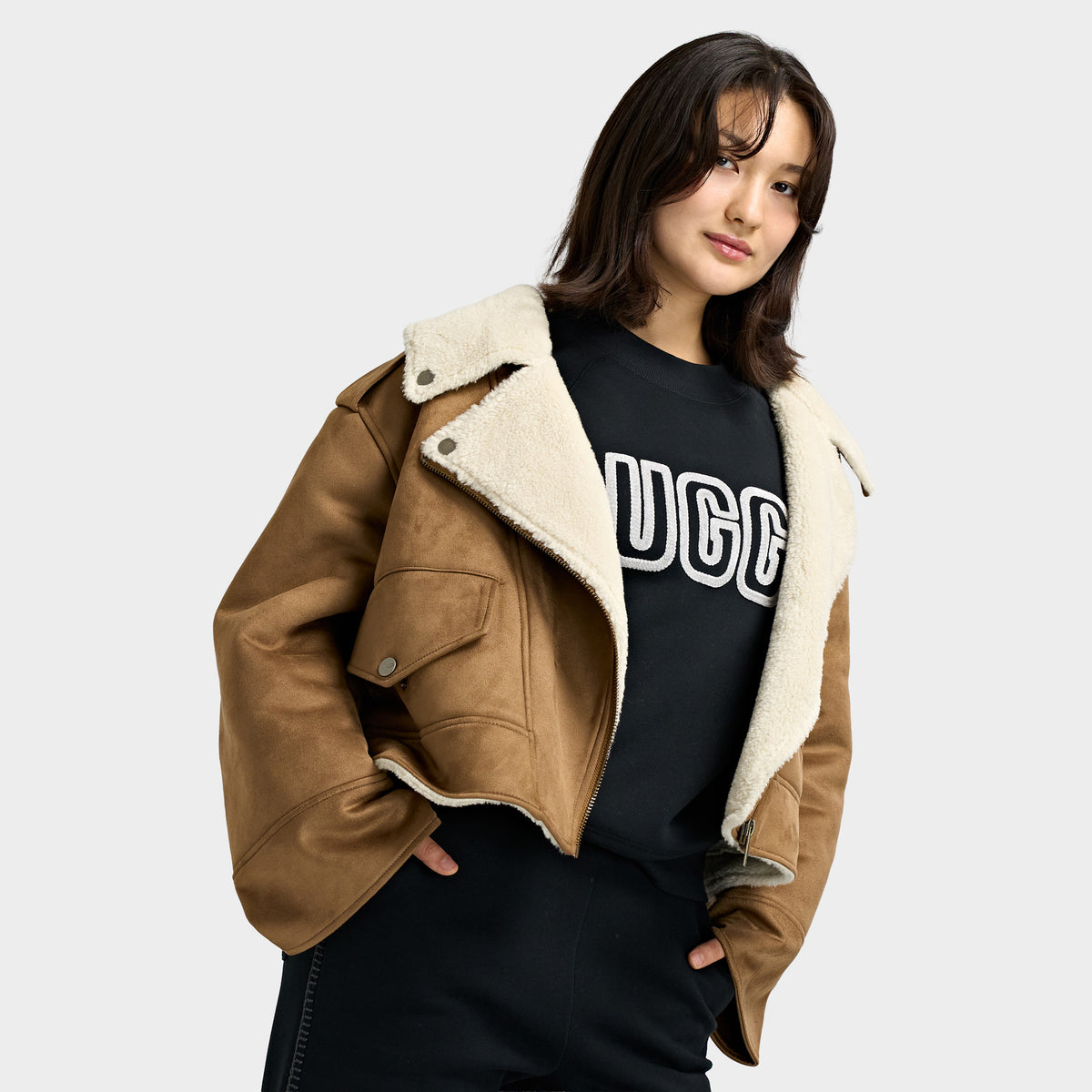 Blouson moto UGG Finnian Luxefluff / Châtaigne