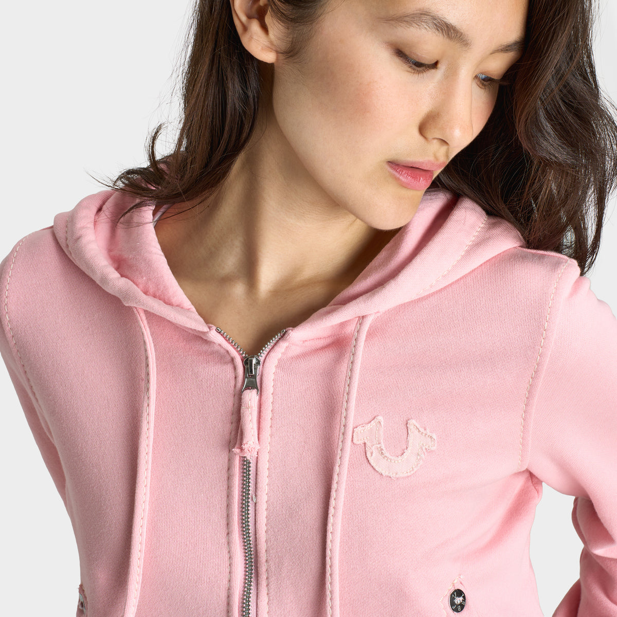 True Religion Women's Raw Edge Big T Shrunken Hoodie / Candy