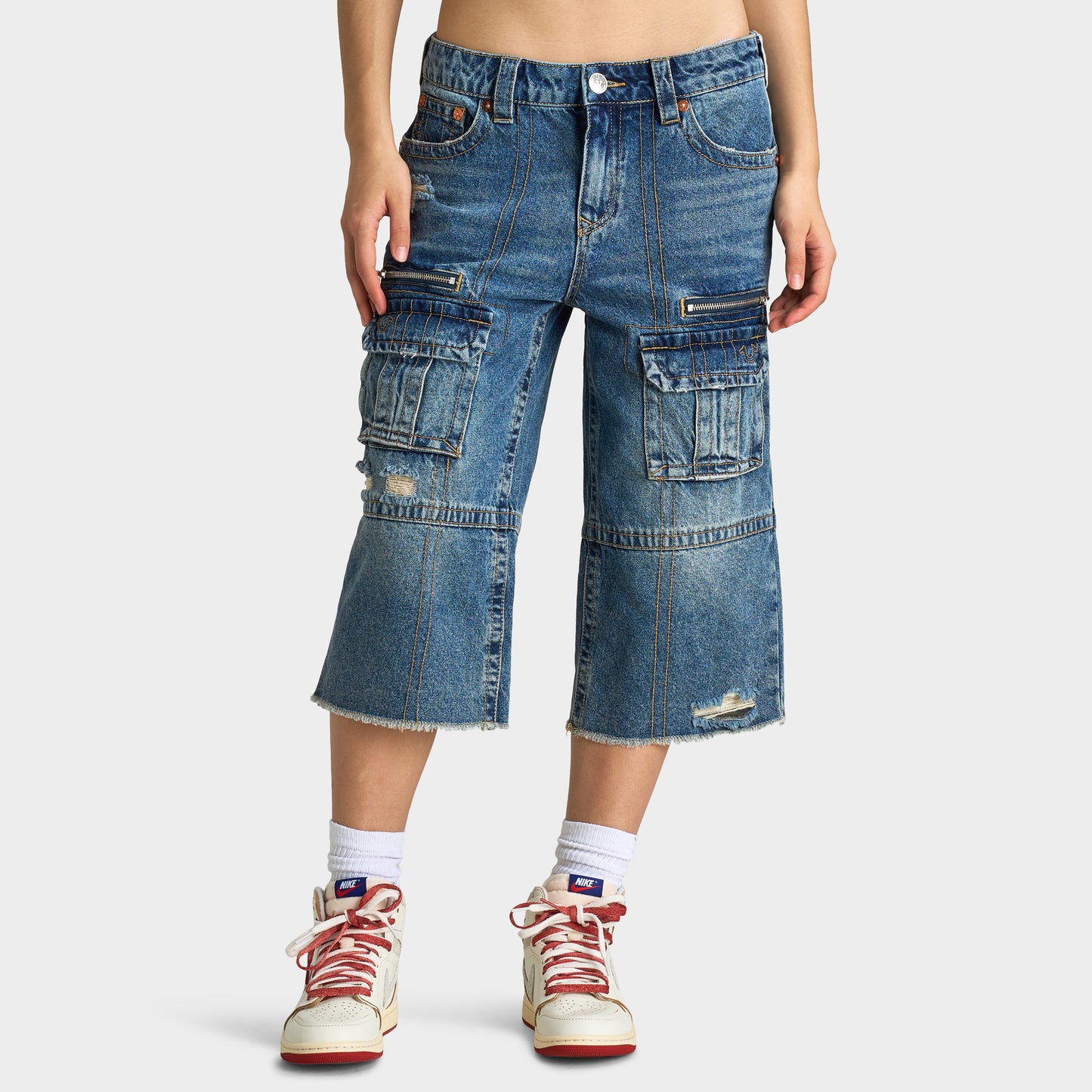 True Religion Women's bobbie Baggy Cargo Capris / Easy Hazel