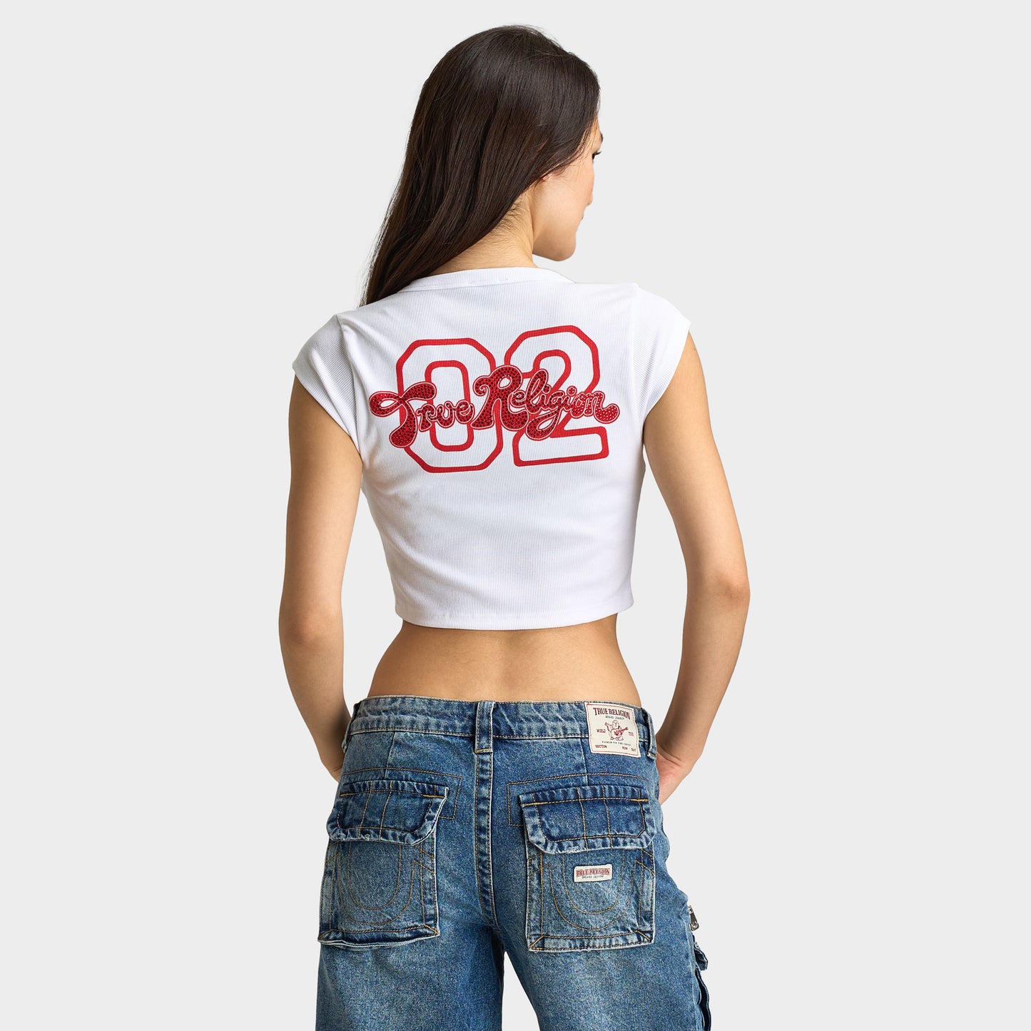 True Religion Women's Crystal Notch Cap Sleeves Tee / White