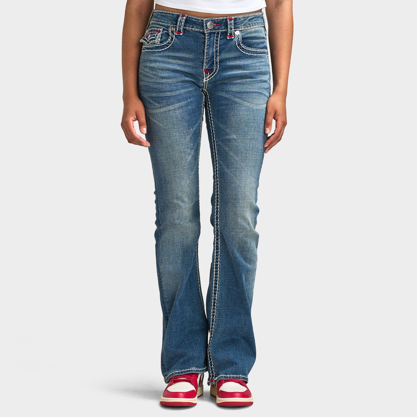 True Religion Women's Becca Mid Rise Bootcut Super T Flap / Orchid Breeze