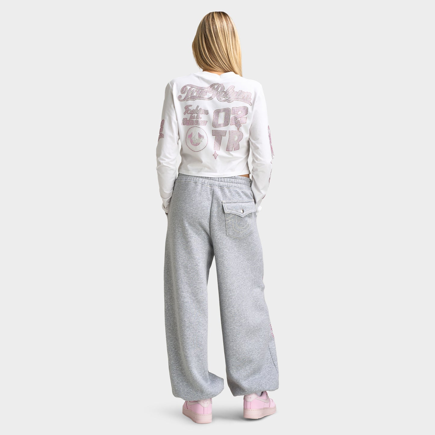 True Religion Haut court à manches longues sportif Crystal blanc / rose