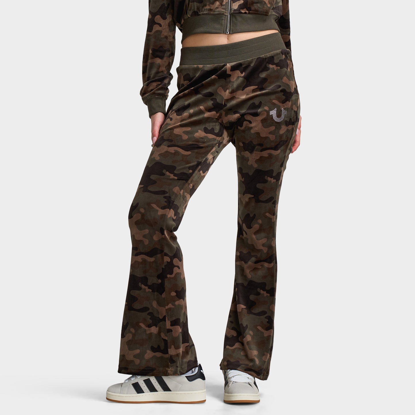 True Religion Femmes Pantalon Bootcut en Velours / Motif camouflage Brun