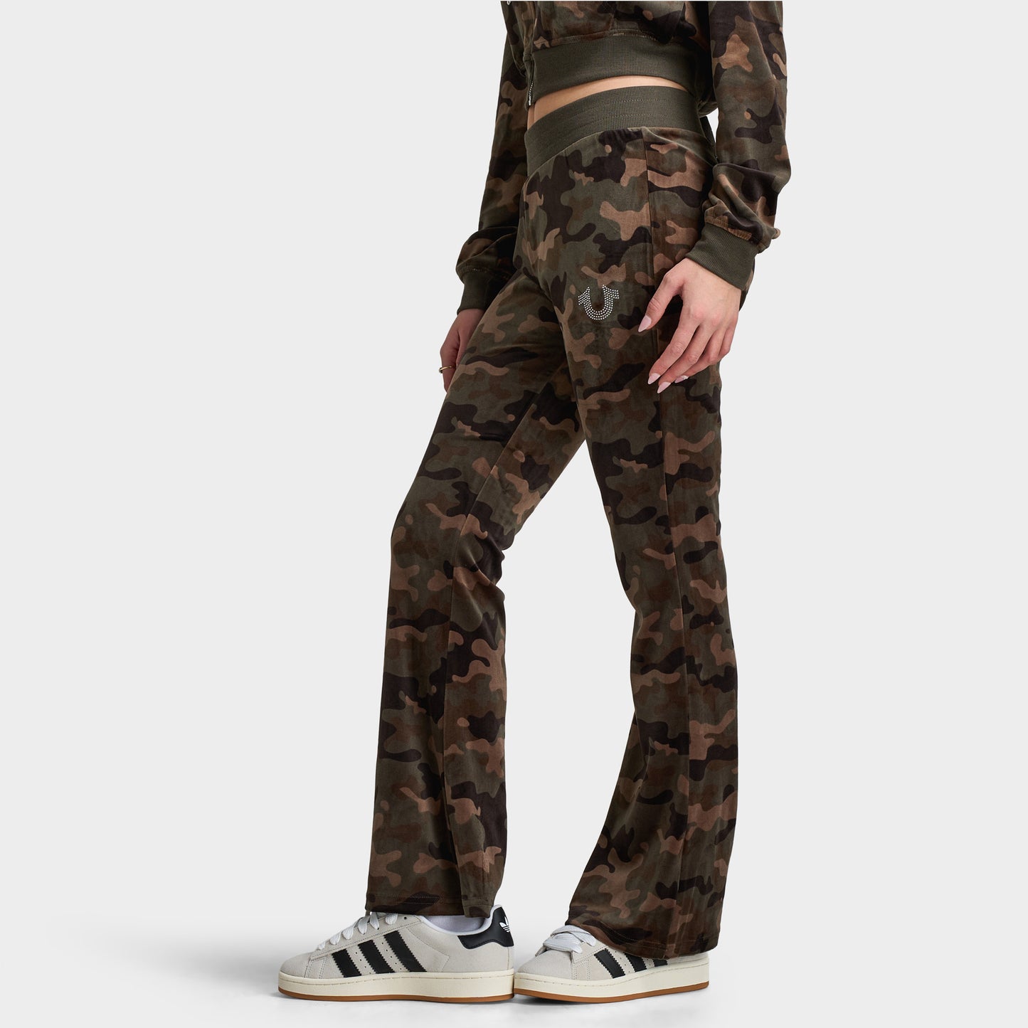 True Religion Femmes Pantalon Bootcut en Velours / Motif camouflage Brun