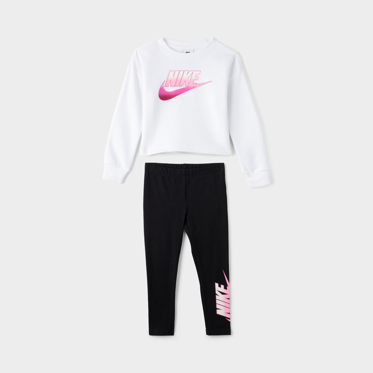 Nike Child Girls' Fade Logo Crewneck Set White / Black