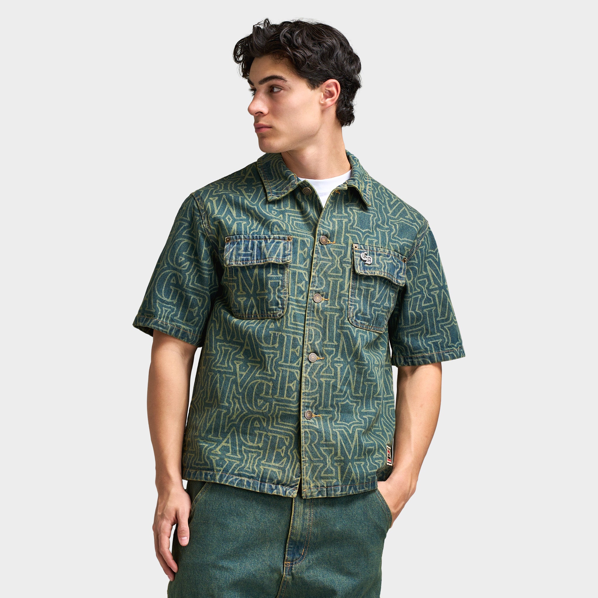 tim　blackmeans (BLUE) Criminal Damage BERKLEY MONOGRAM DENIM SHIRT / Dirty Blue – JD Sports