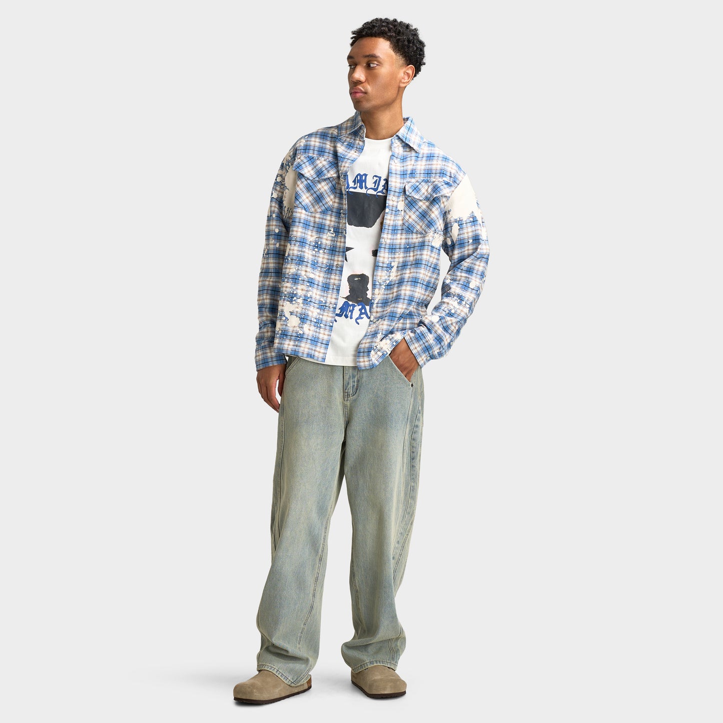 Criminal Damage Mens' Bleached Plaid Shirt / Blue