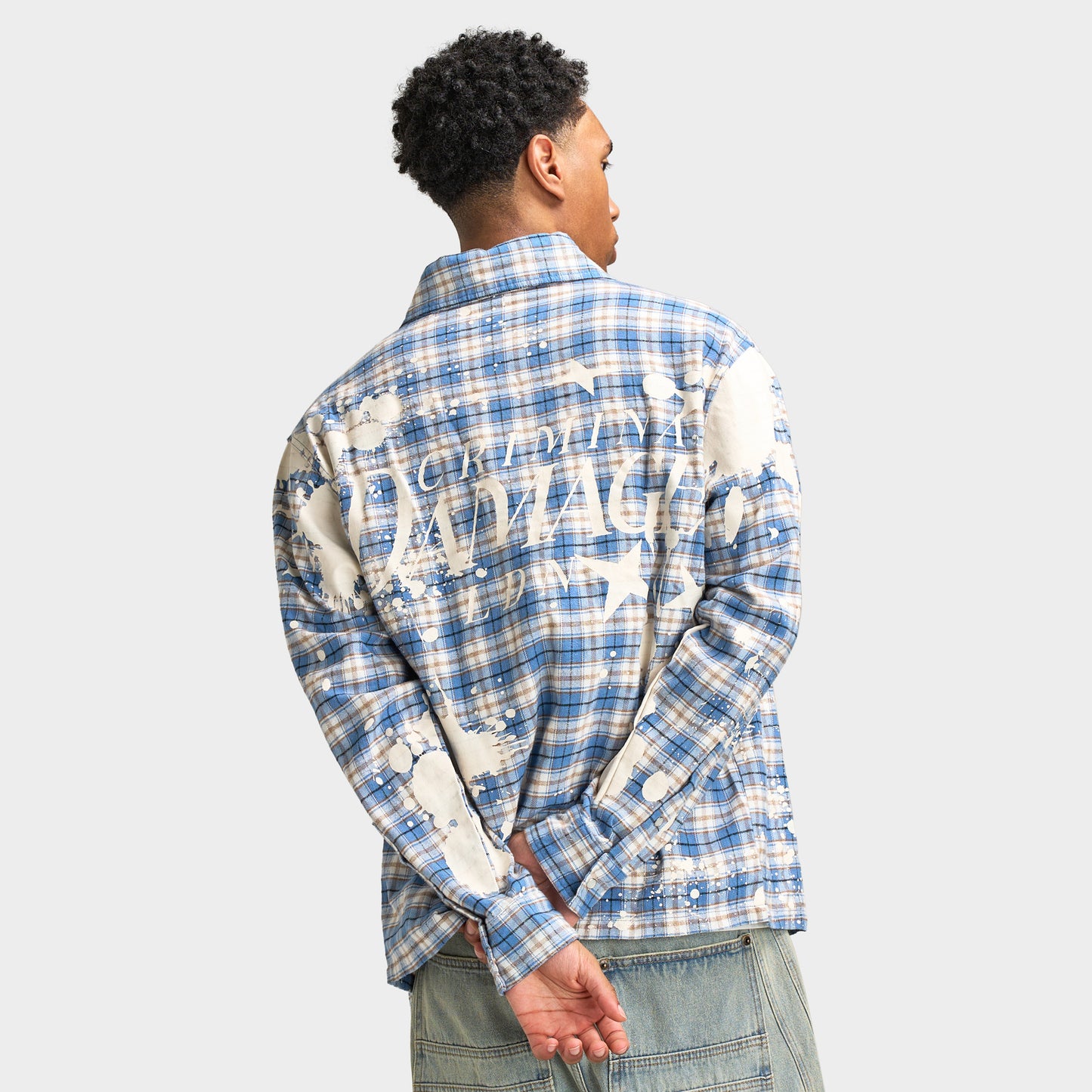 Criminal Damage Mens' Bleached Plaid Shirt / Blue