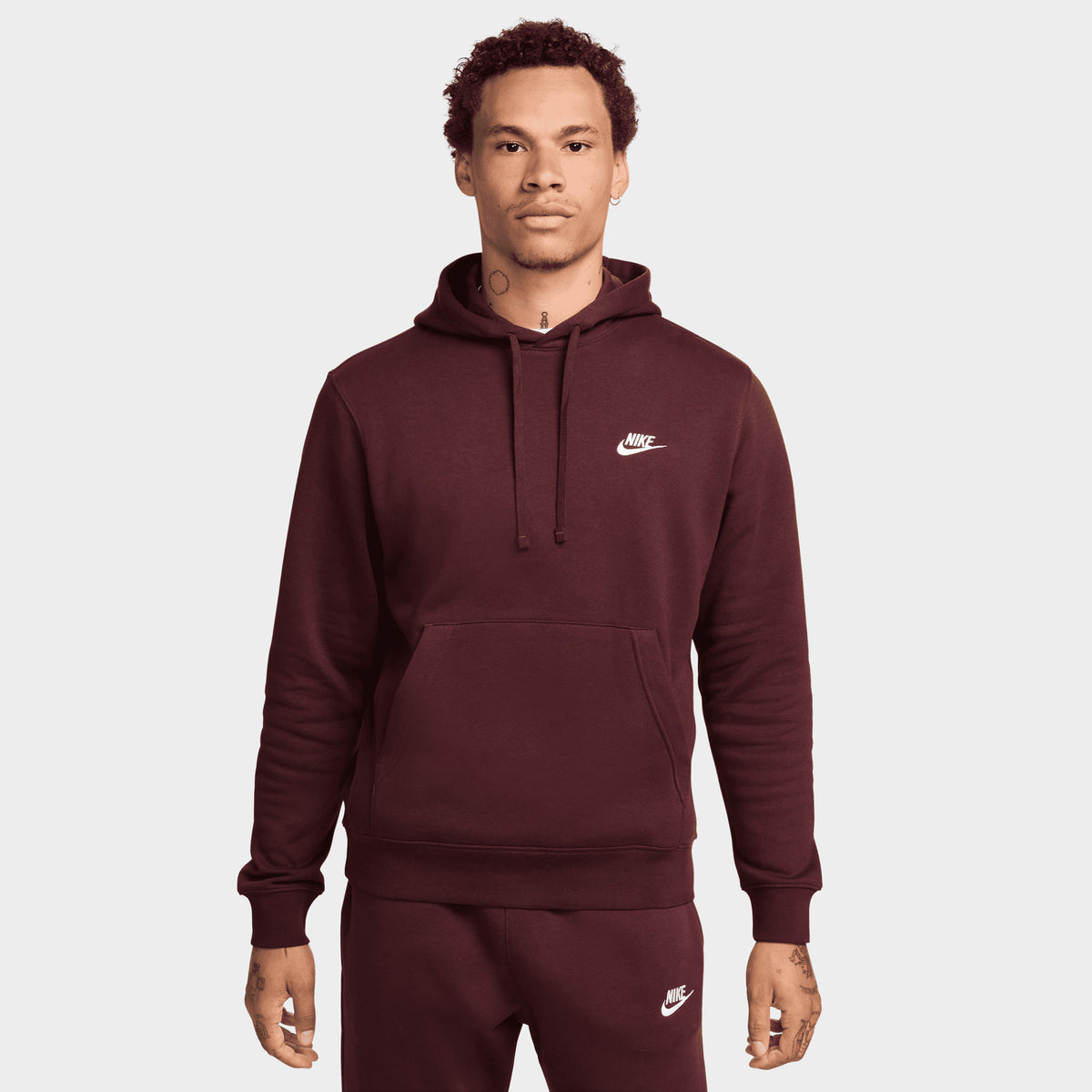 Nike Sportswear Club Fleece Pullover Hoodie Burgundy Crush White