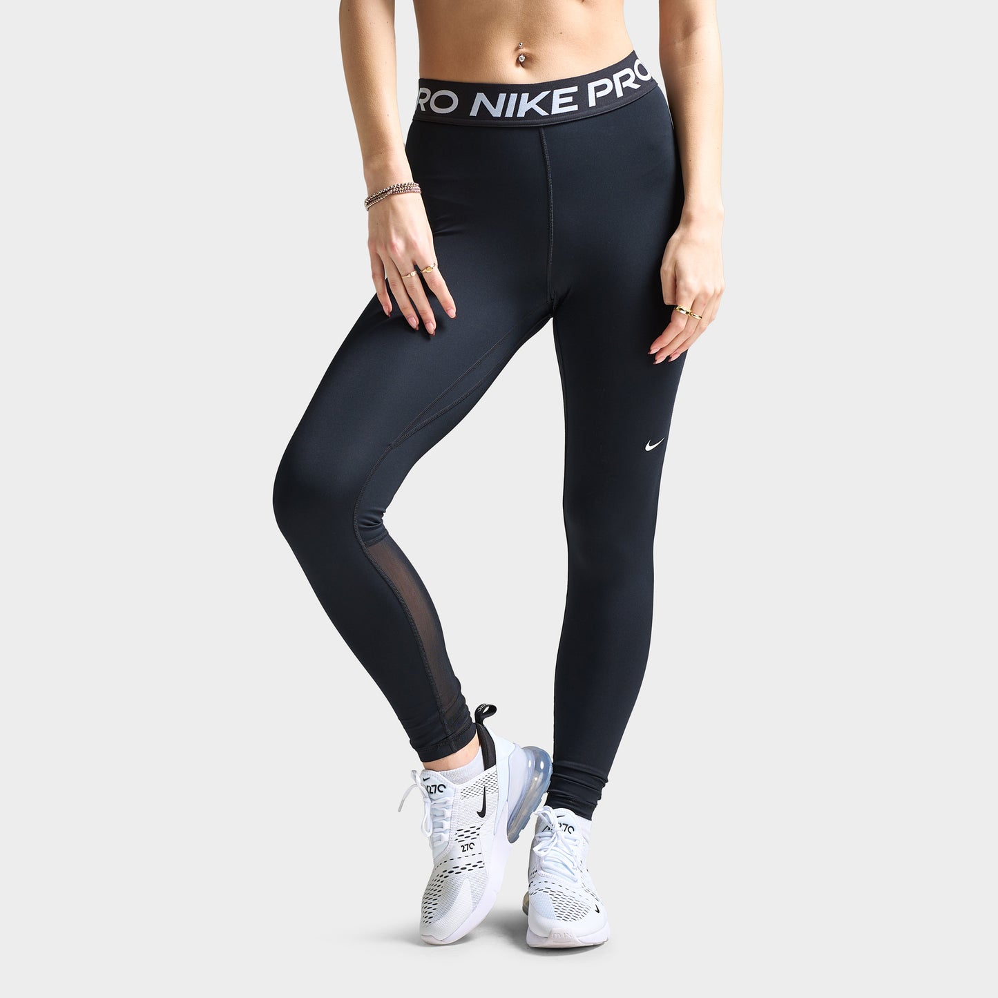 Nike Pro Femmes Leggings mi-hauts en maille Noir / Blanc