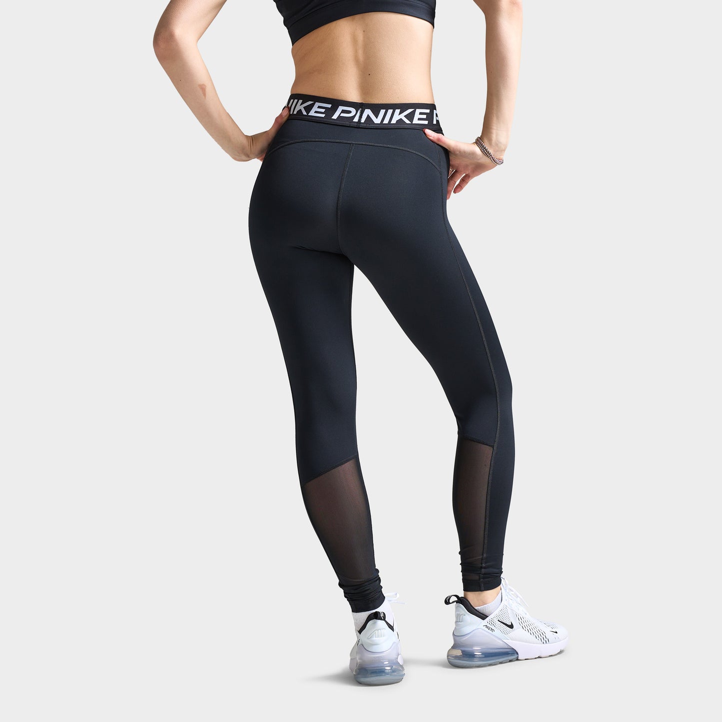 Nike Pro Femmes Leggings mi-hauts en maille Noir / Blanc
