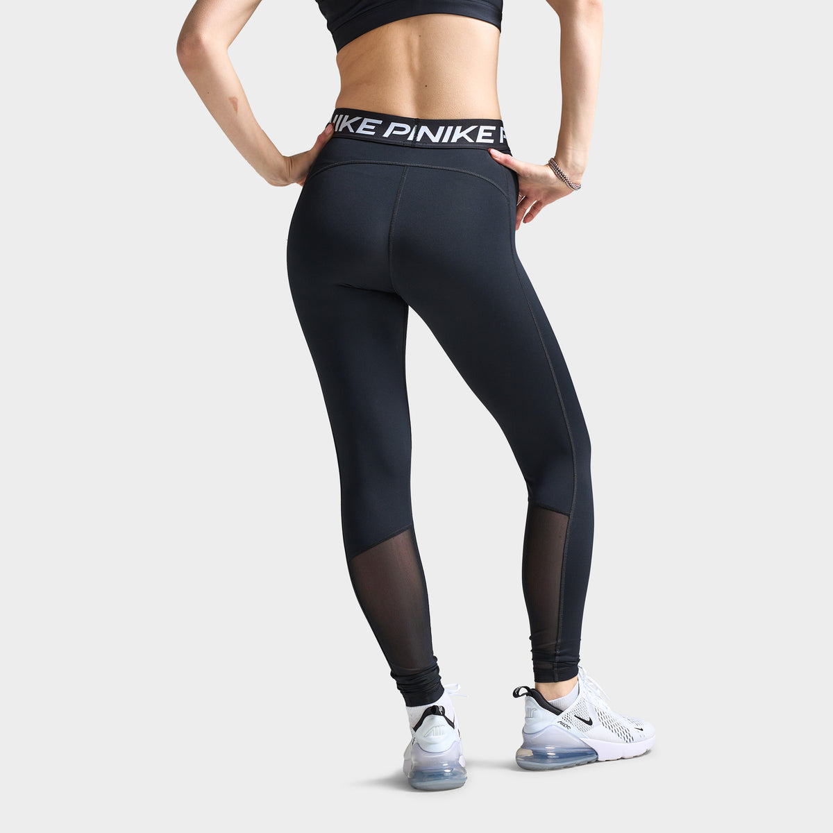 Nike Pro Women s Mid Rise Mesh Panelled Leggings Black White JD Sports