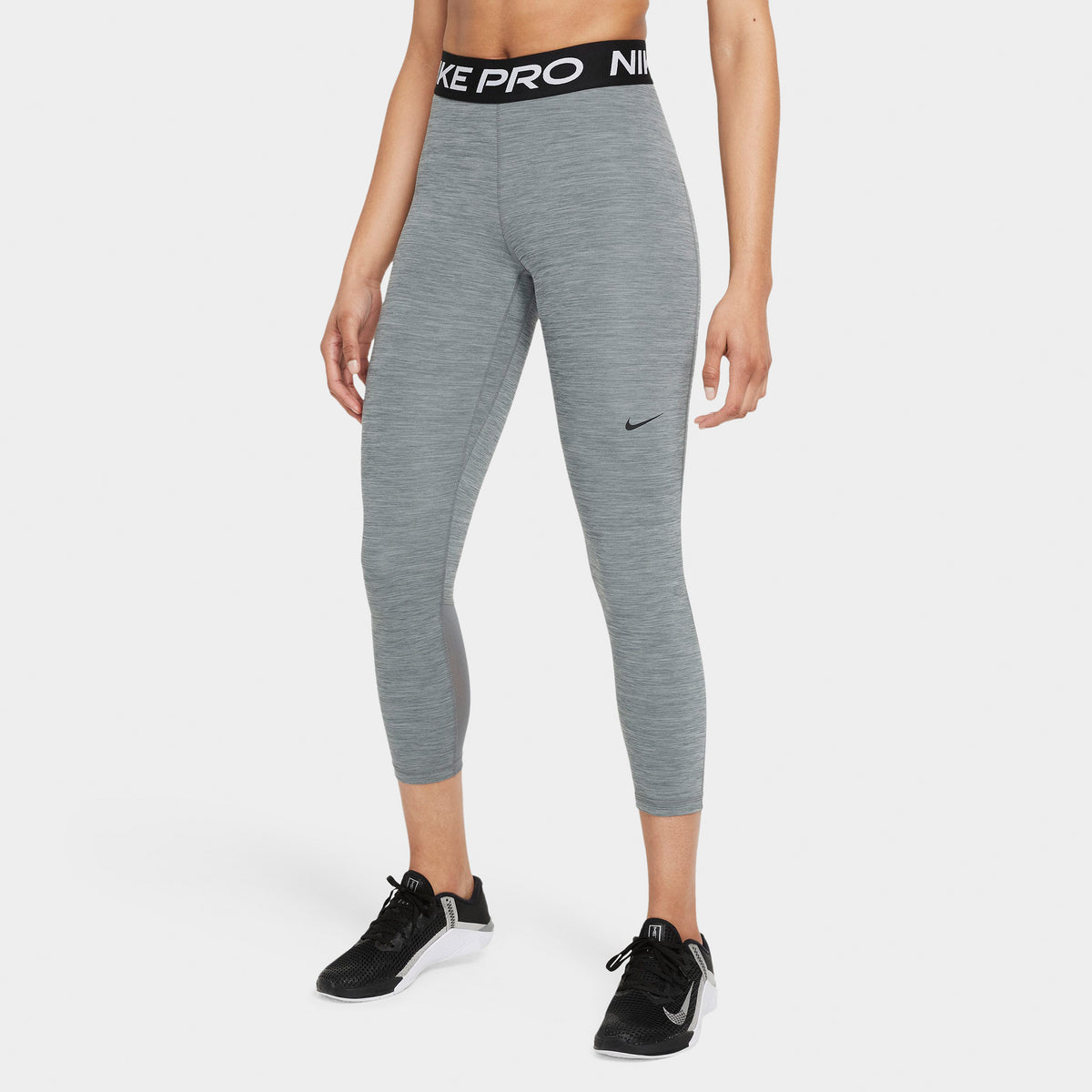 Nike Pro Women s Mid Rise Cropped Mesh Panel Leggings Grey JD Sports