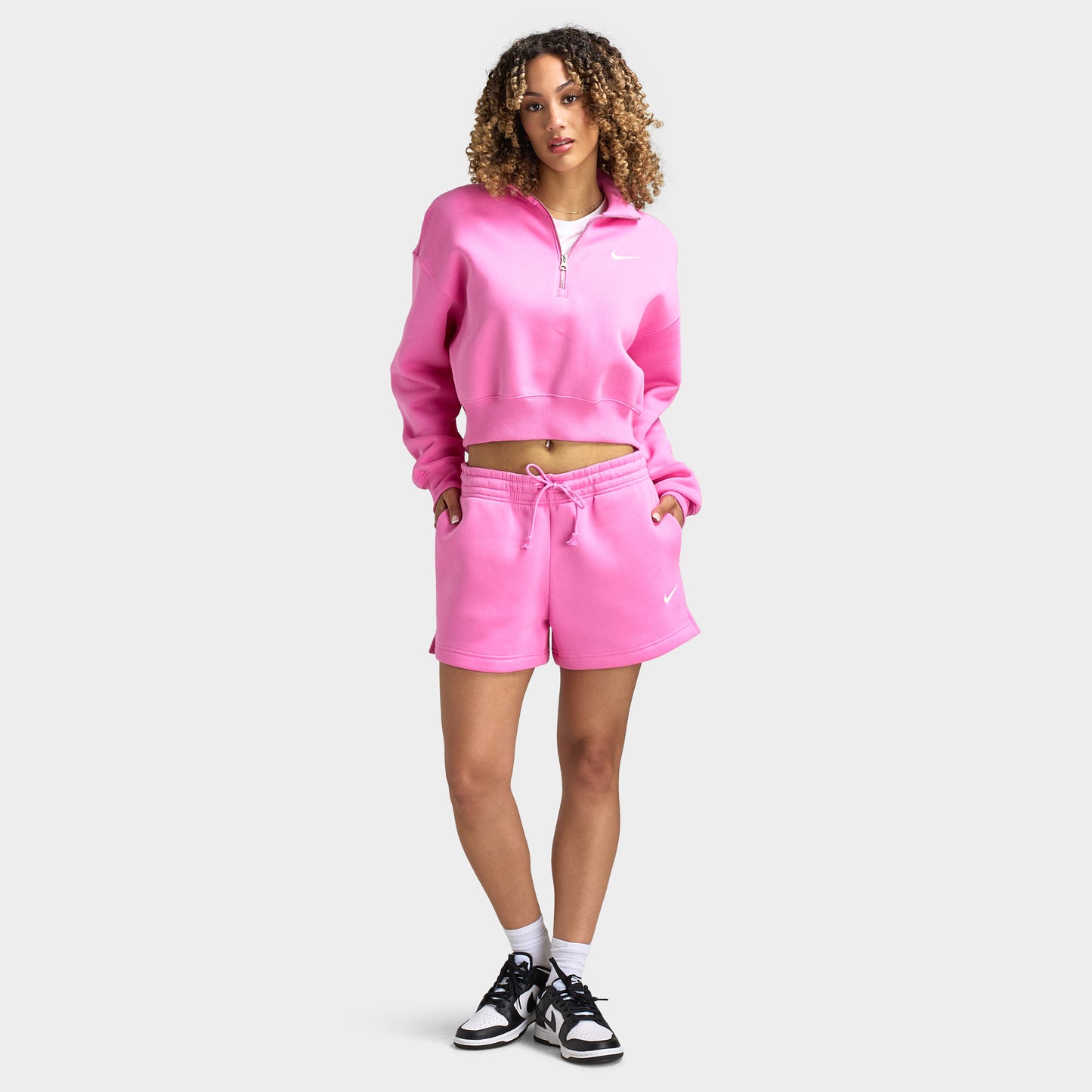 Nike Sportswear Femmes Phoenix Fleece Chandail court demi-zippé Rose ludique / Voile