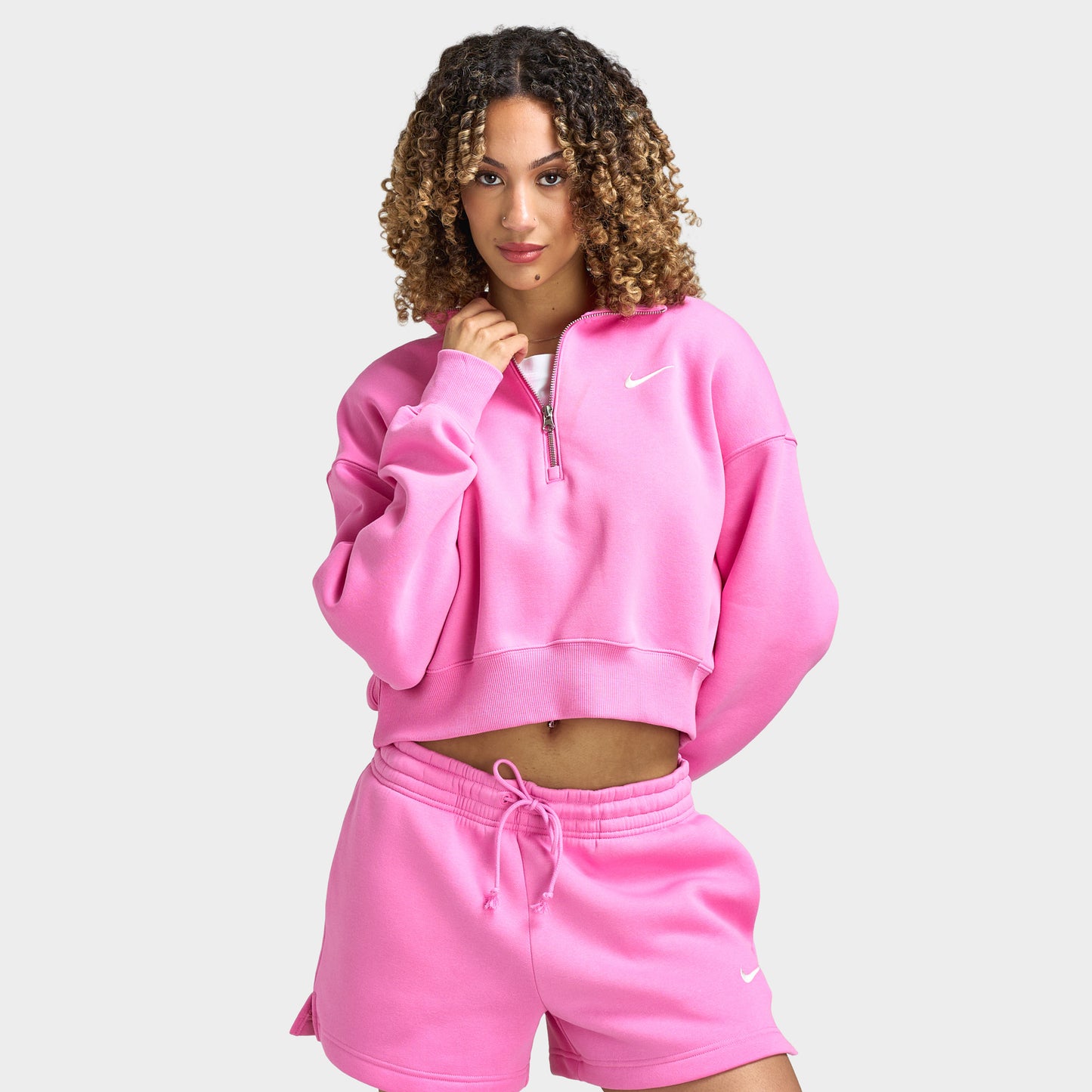 Nike Sportswear Femmes Phoenix Fleece Chandail court demi-zippé Rose ludique / Voile