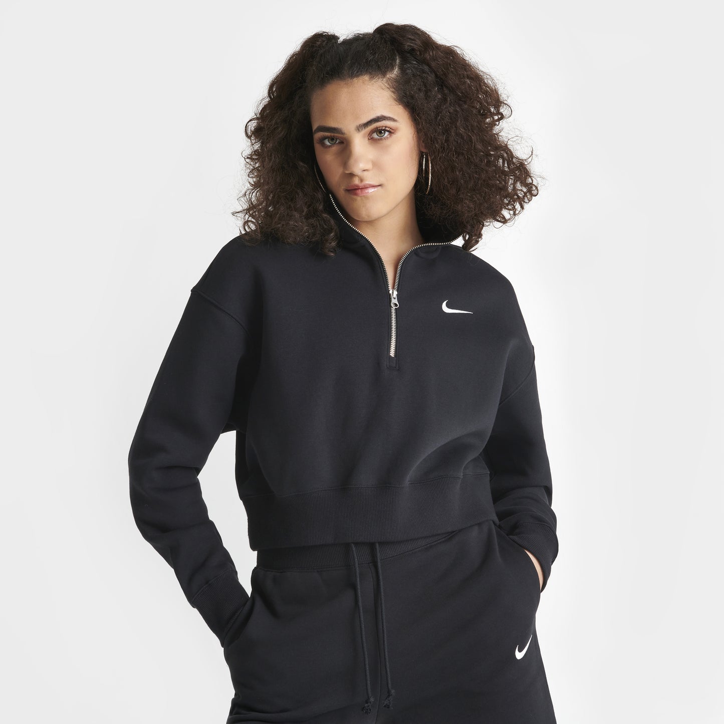 Nike Women's Sportswear Phoenix Fleece Half Zip Crop Sweatshirt Black / Sail