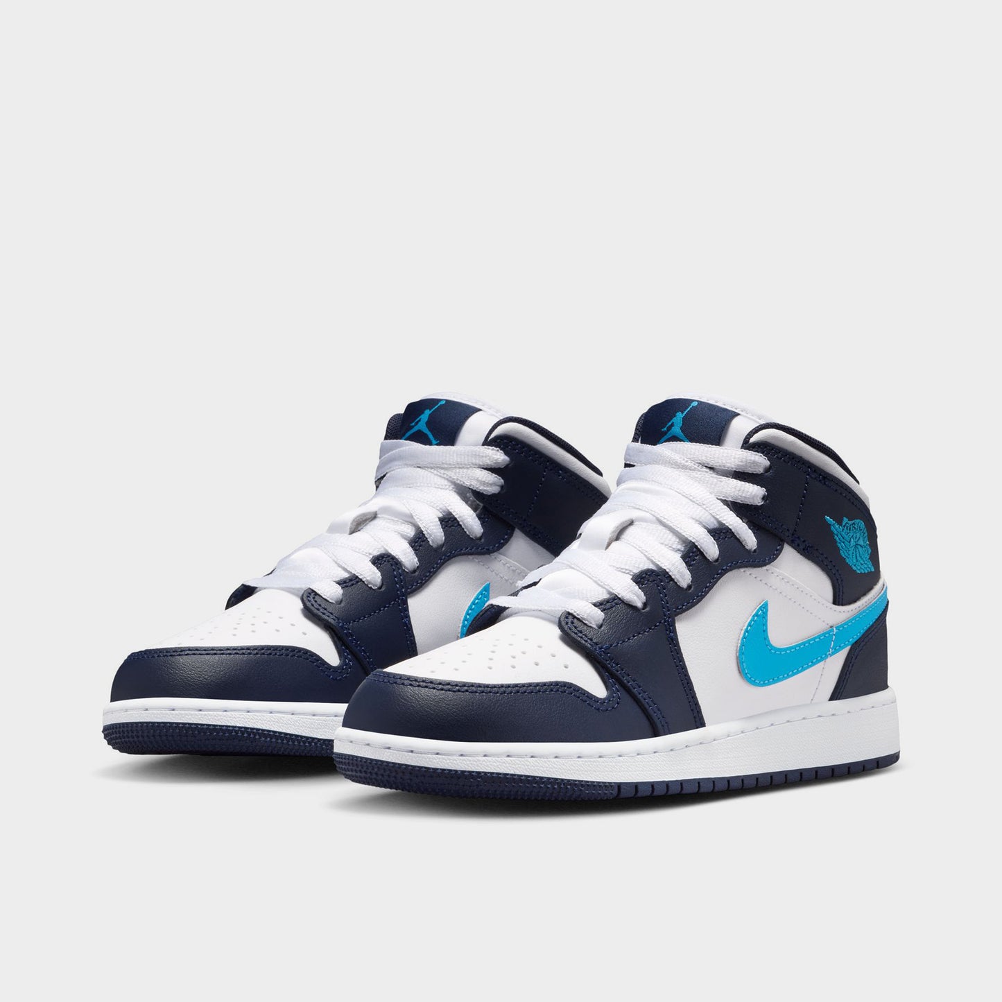 Jordan 1 Mid GS Obsidian / Dark Powder Blue - White