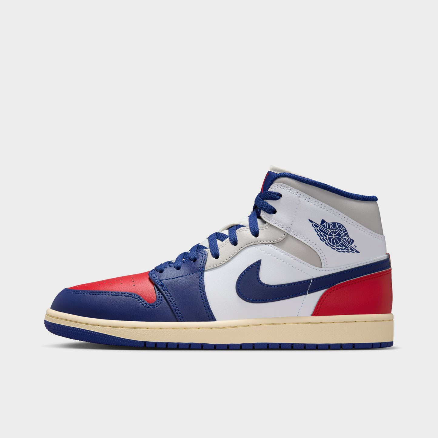 Jordan 1 Mid White / Deep Royal Blue - University Red