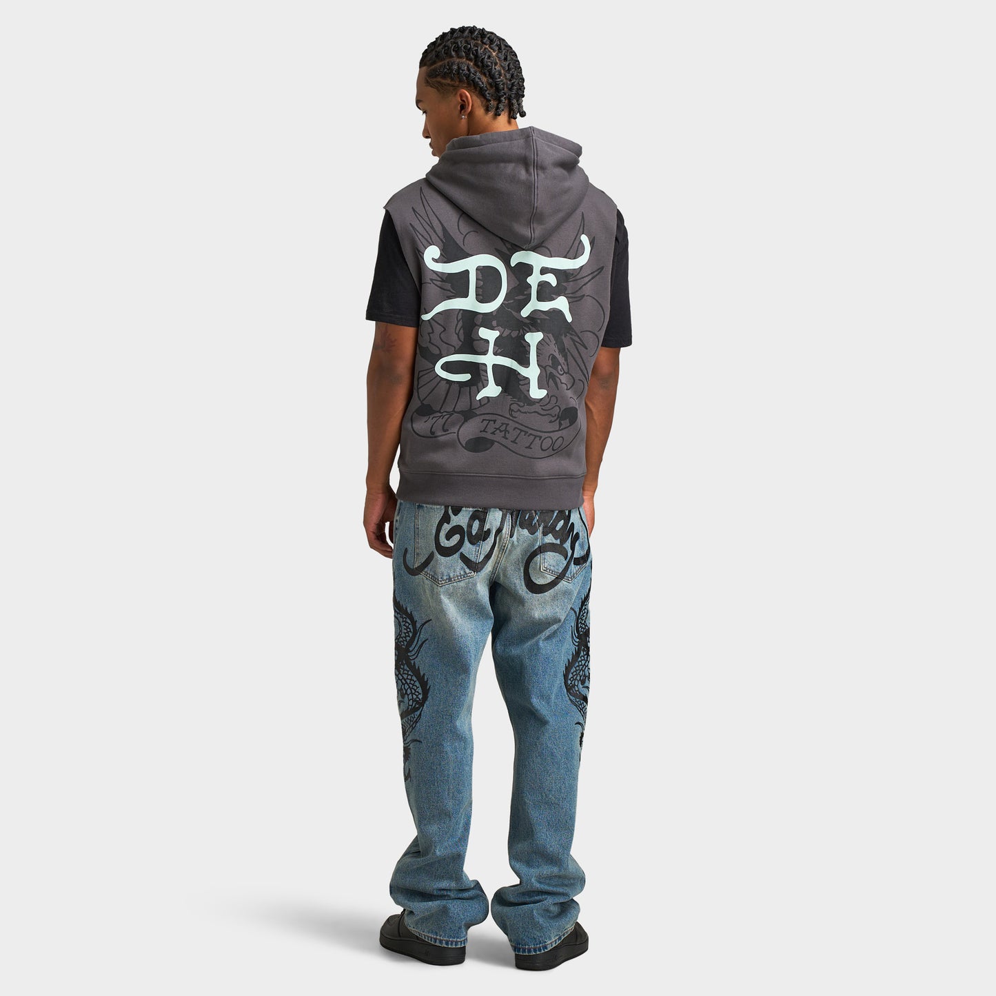 Ed Hardy DG Skull Sleeveles Hoodie / Charcoal