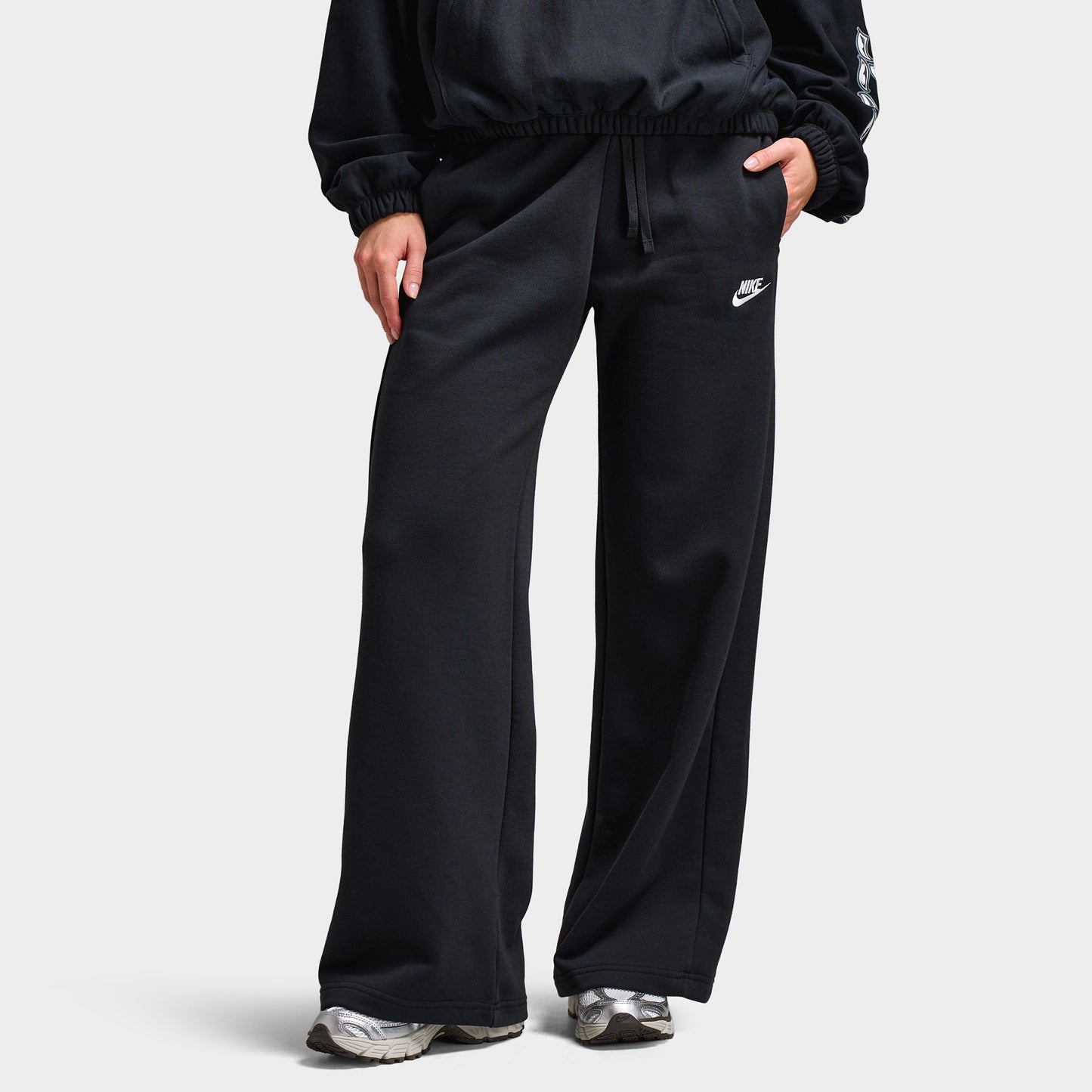 Nike Sportswear Women's Club Fleece Mid Rise Pants Wide Black / White