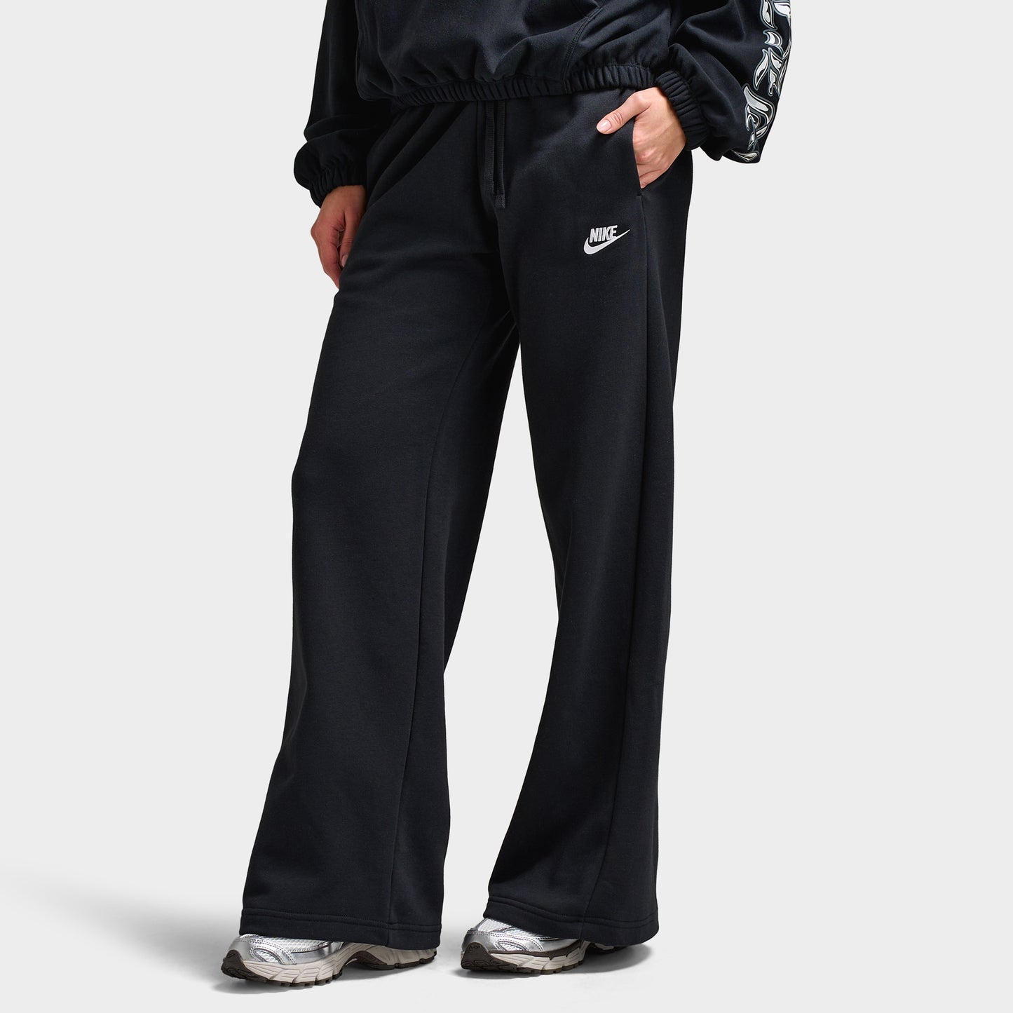 Nike Sportswear Women's Club Fleece Mid Rise Pants Wide Black / White