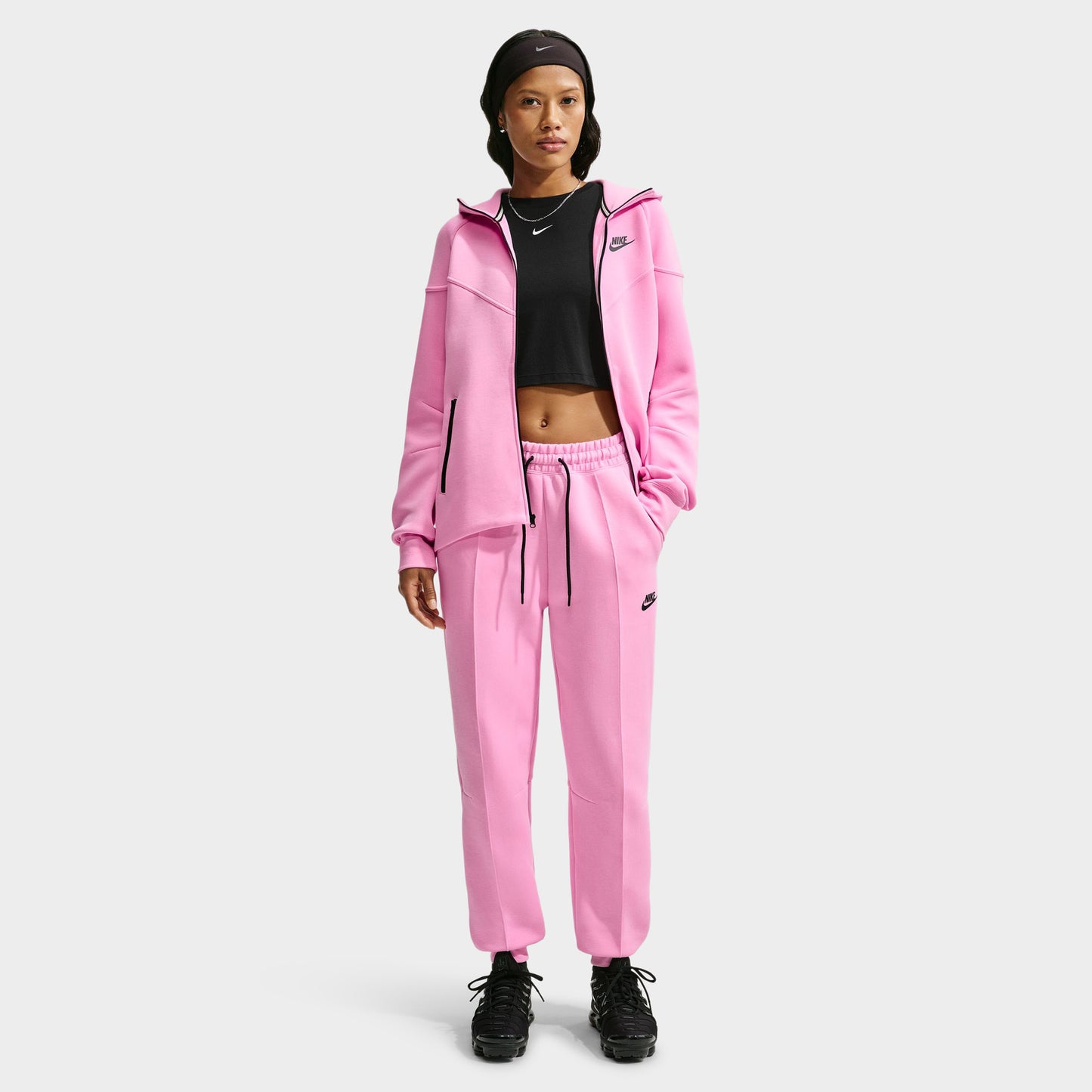 Nike Sportswear Femmes Taille Mi-haute Polaire Tech Pantalon de jogging Rose / Noir