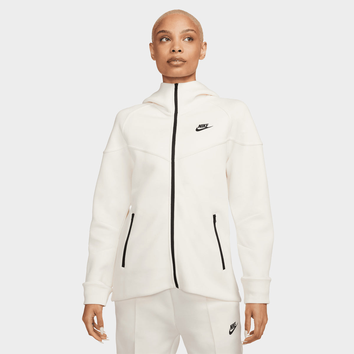 Nike Sportswear Women's Tech Fleece Windrunner Full Zip Hoodie Pale Ivory /  Black