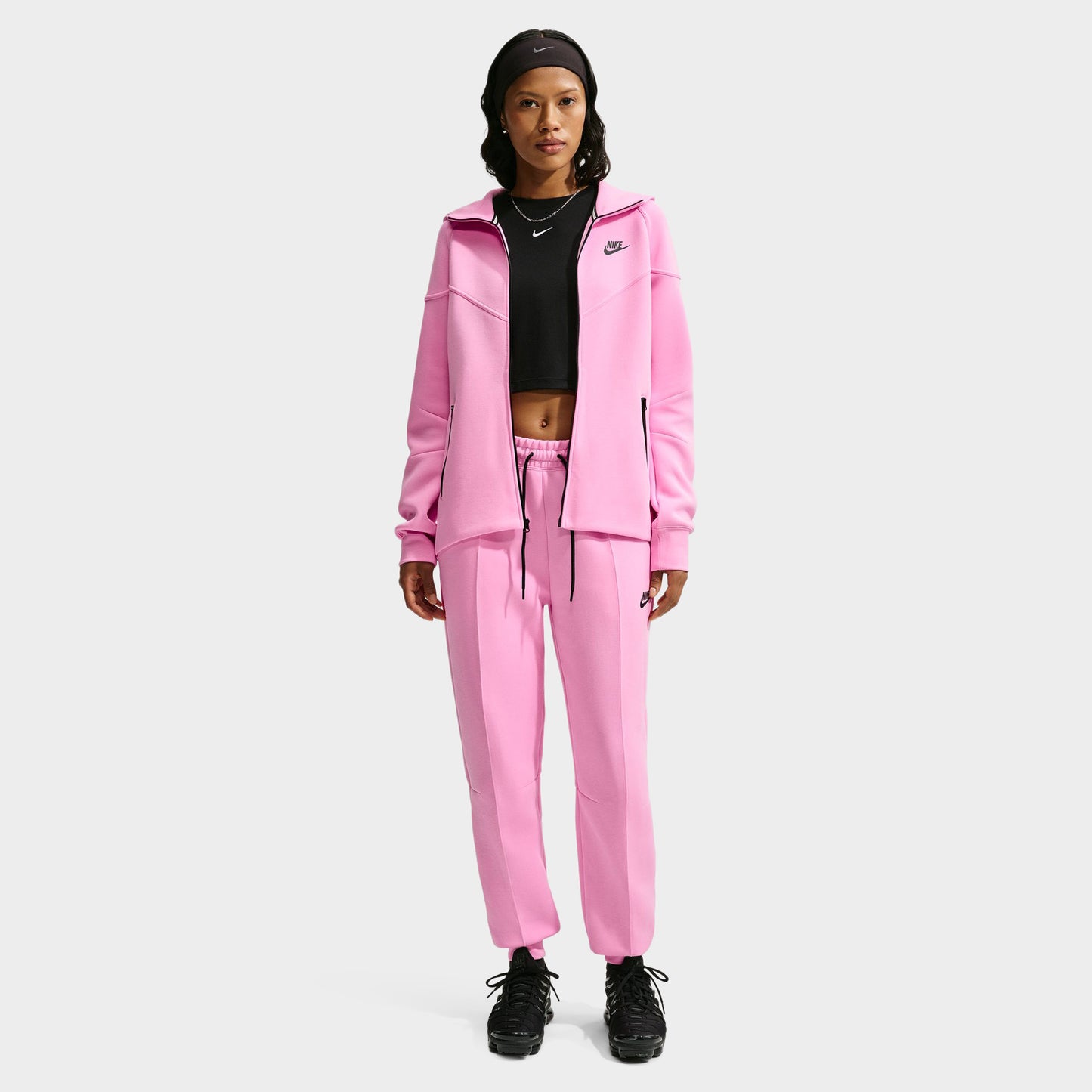 Nike Femmes Tech Polaire Chandail à Capuche Zippé Windrunner Rose / Noir