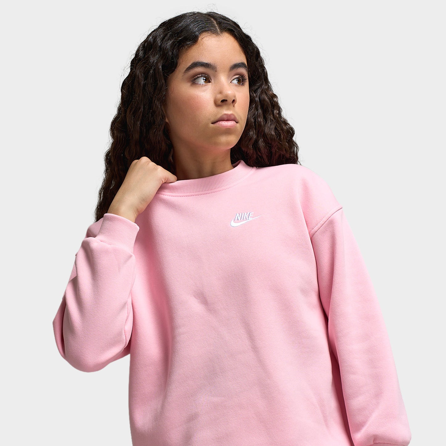 Nike Sportswear Juniors' Club Fleece Oversized Crew / Med Soft Pink