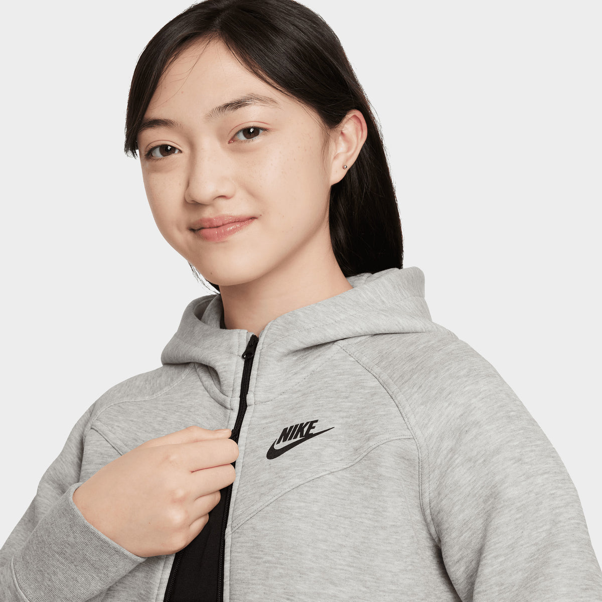 Nike Sportswear Junior Girls Tech Fleece Full Zip Hoodie Dark Grey Heather