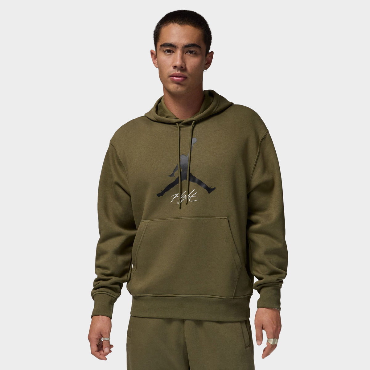 Jordan Essentials Fleece Baseline Hoodie Medium Olive Black White