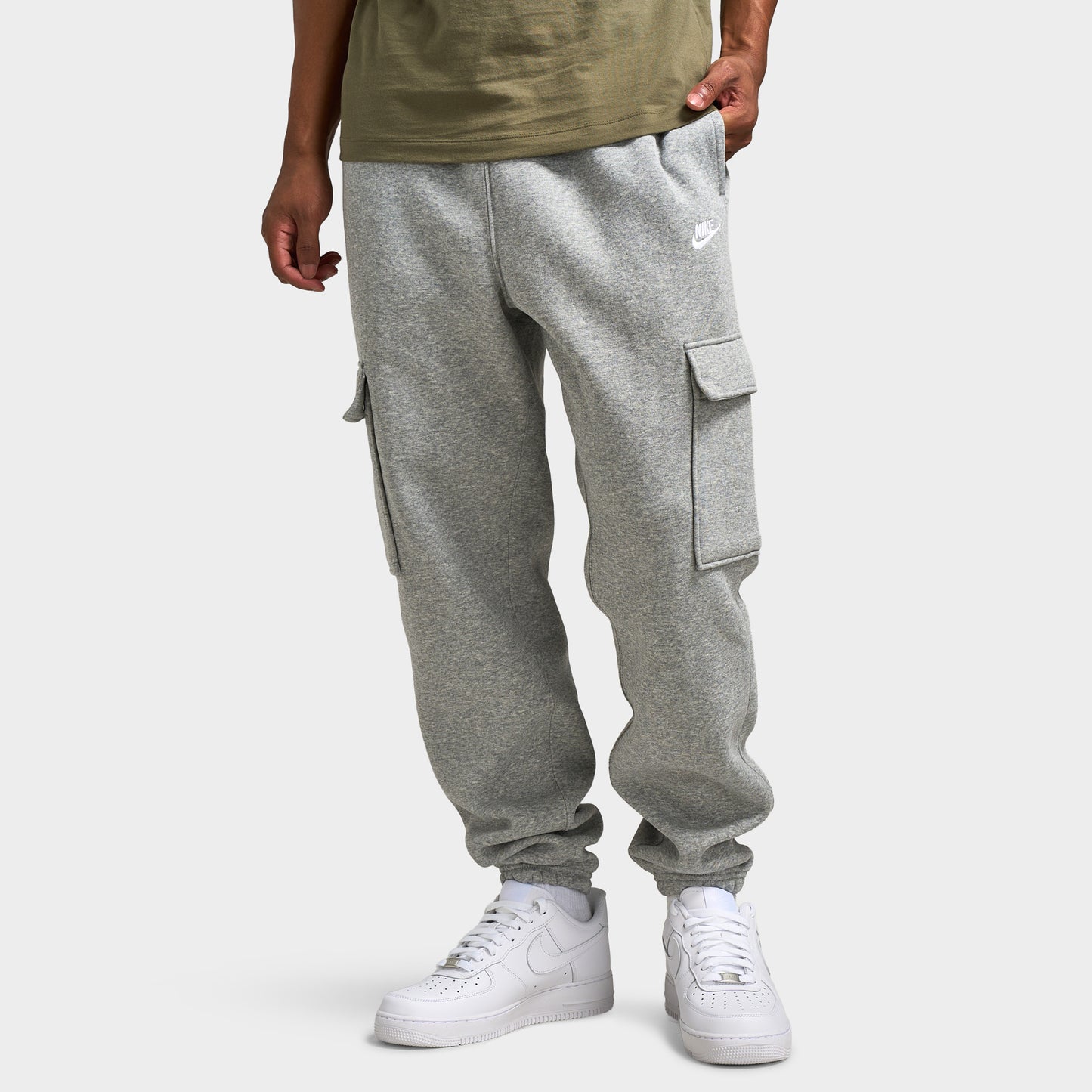 Nike Club Fleece Cargo Pants Dark Grey Heather / Light Smoke Grey - White