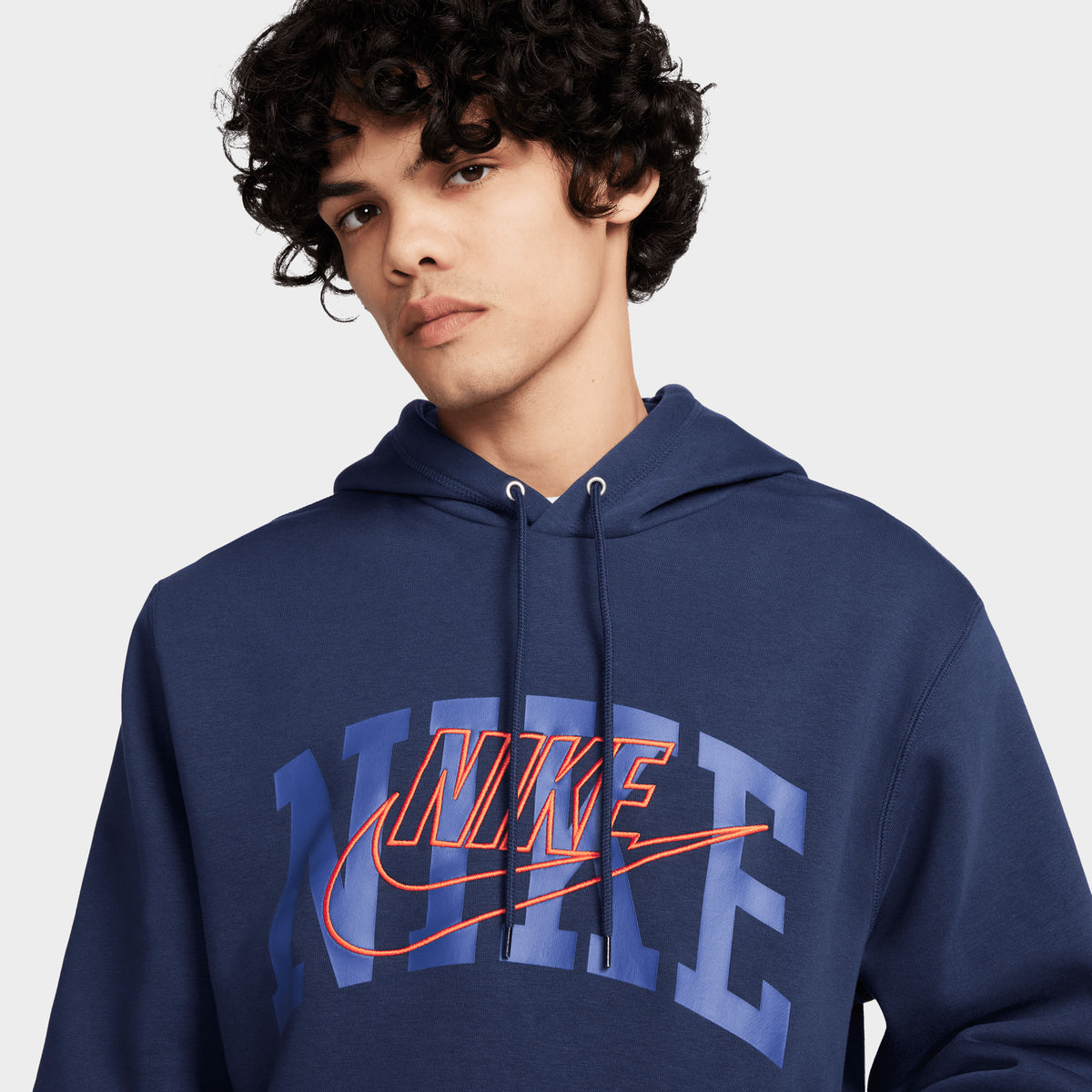 Nike Sportswear Club Fleece Arch Pullover Hoodie Midnight Navy / Safety  Orange