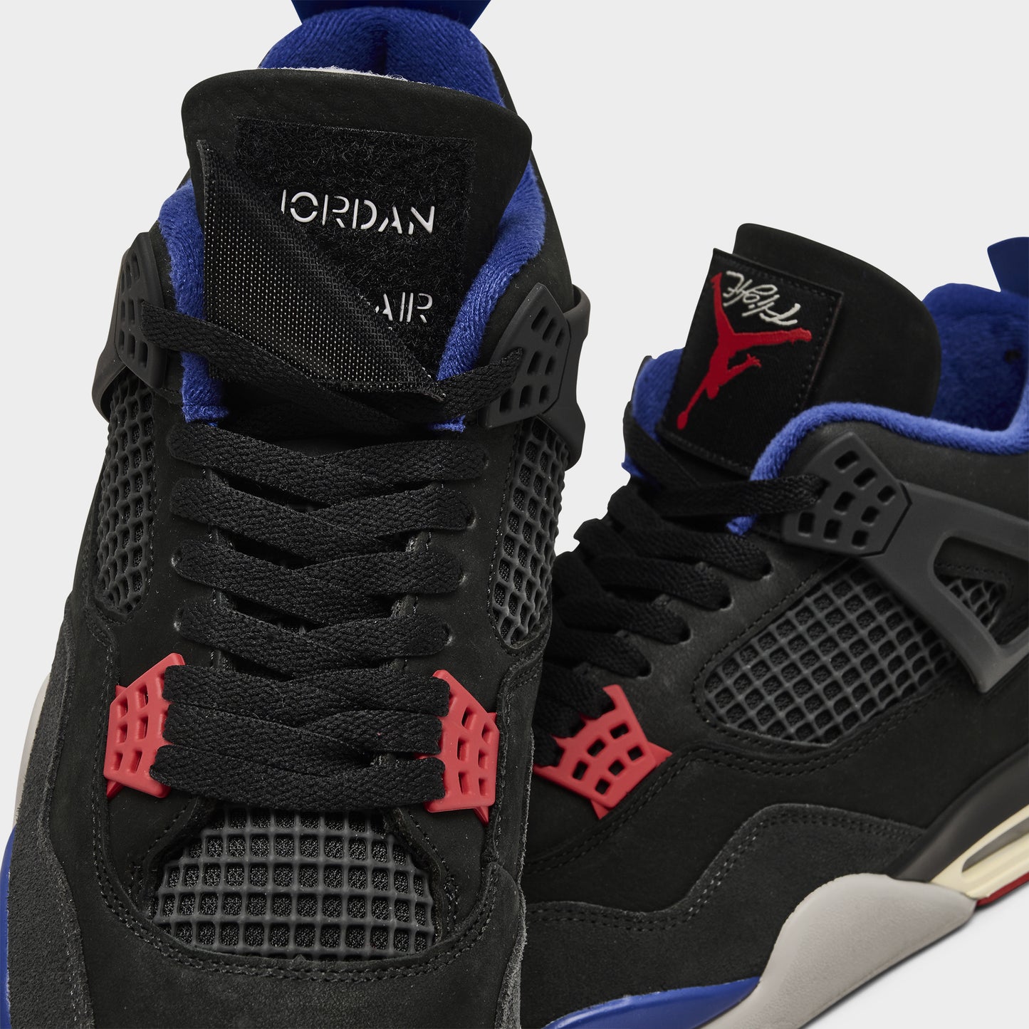 Jordan 4 Retro Black / Fire Red - Deep Royal Blue