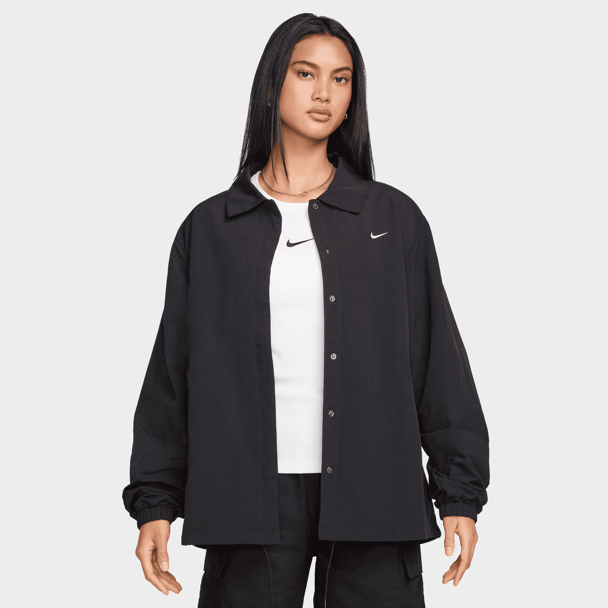 Nike Sportswear Women s UV Protection Woven Coach Jacket Black White JD Sports