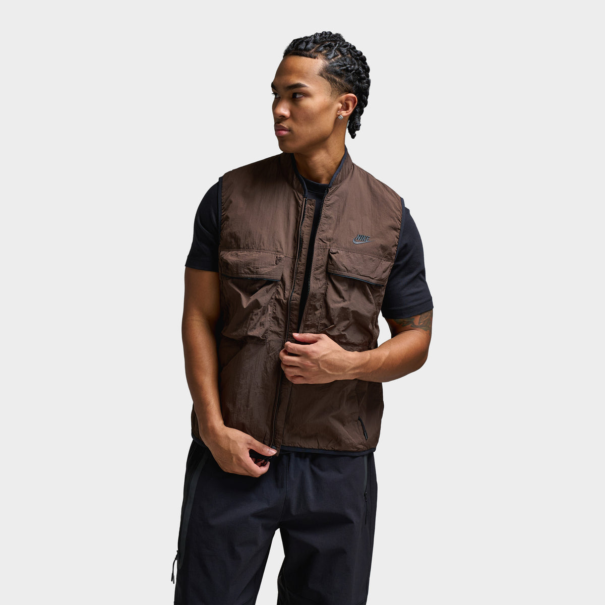 ★Nike★ Tech Woven Top M Light Army Black HJ2955320 HJ2955- Nike Tech Woven Vest Baroque Brown / Baroque Brown - Black