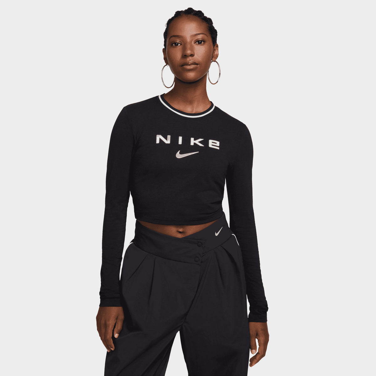 Nike black long sleeve crop top shop
