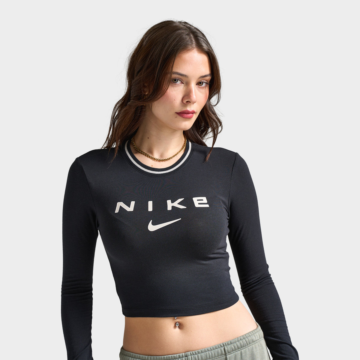 Nike Sportswear Women s Long Sleeve Slim Crop T Shirt Black JD Sports