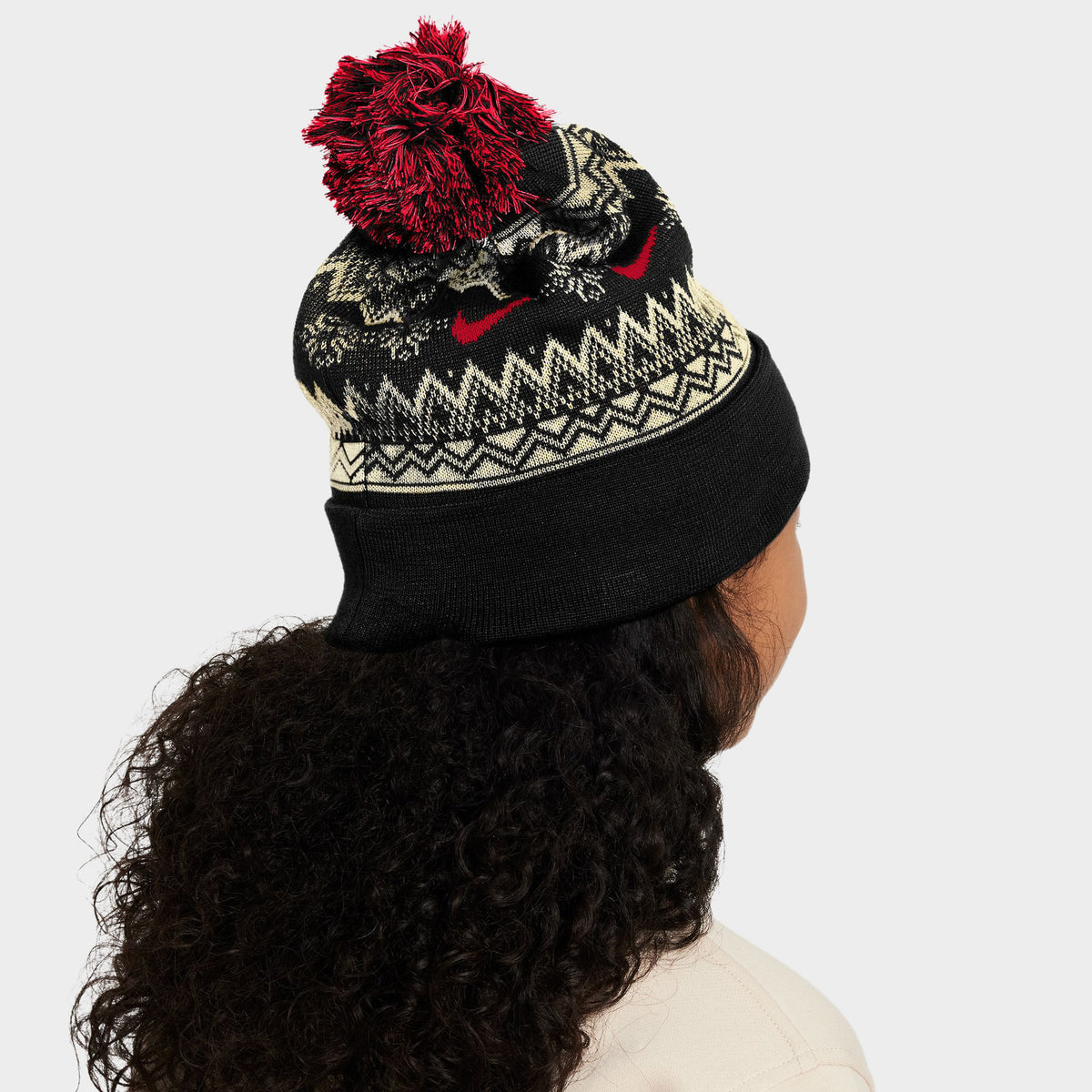 Nike Peak Fair Isle Beanie Black University Red JD Sports